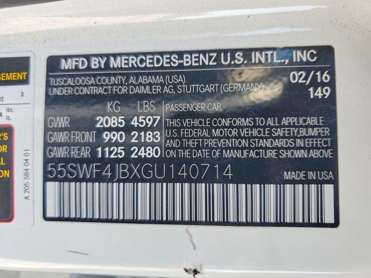 2016 Mercedes-benz C 300 White vin: 55SWF4JBXGU140714