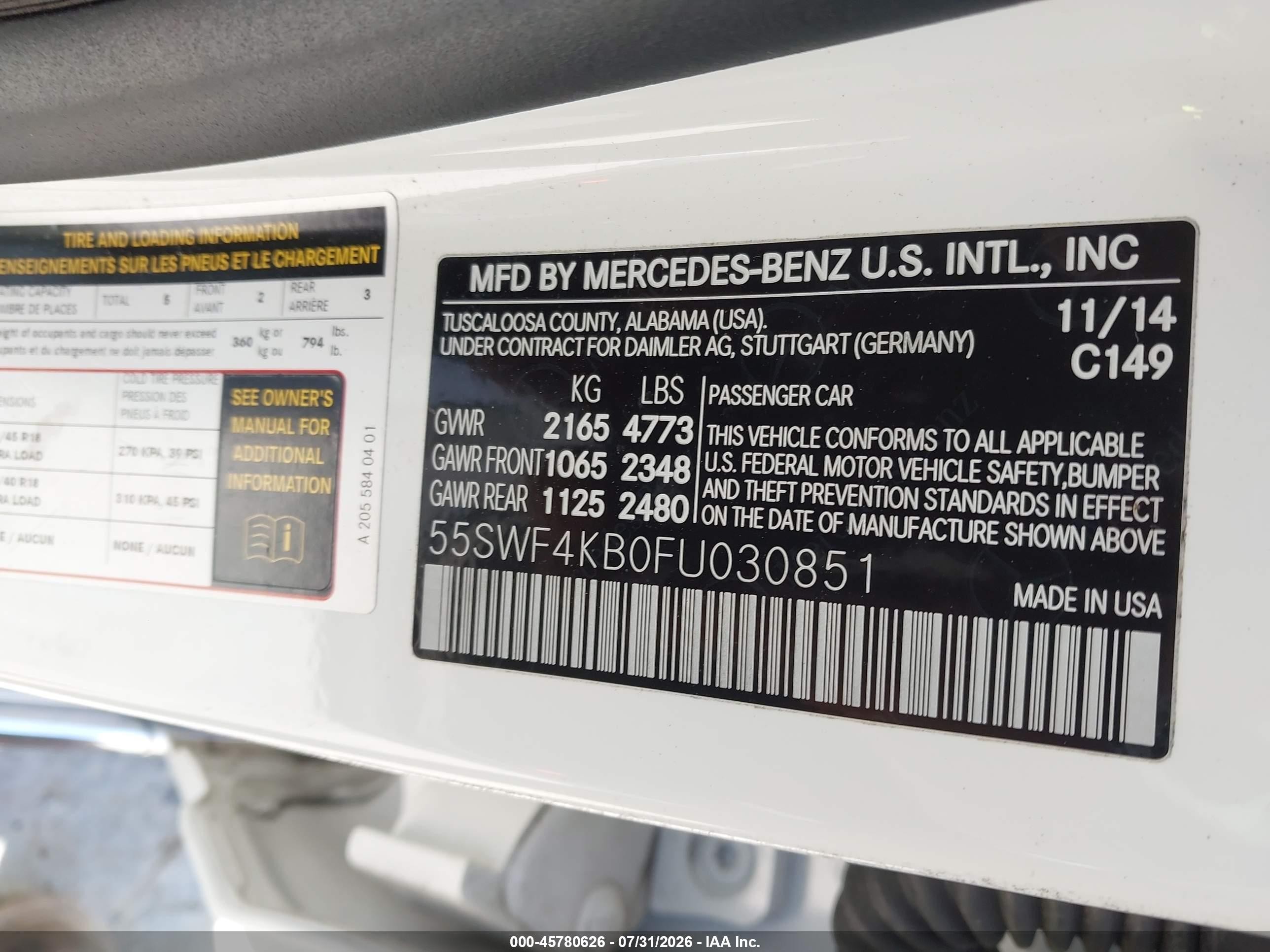 2015 Mercedes-benz C 300 4matic White vin: 55SWF4KB0FU030851