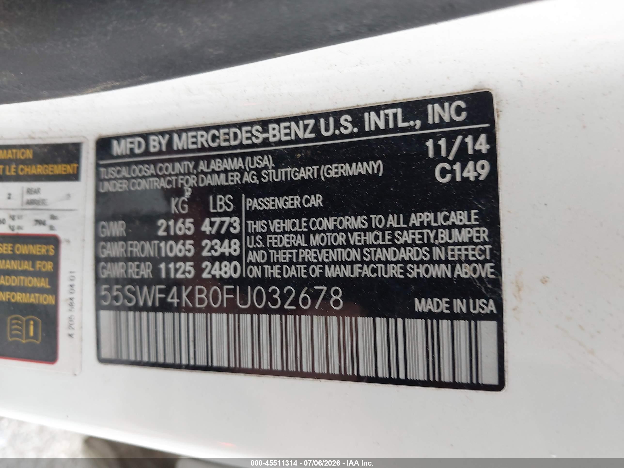 2015 Mercedes-benz C 300 4matic White vin: 55SWF4KB0FU032678
