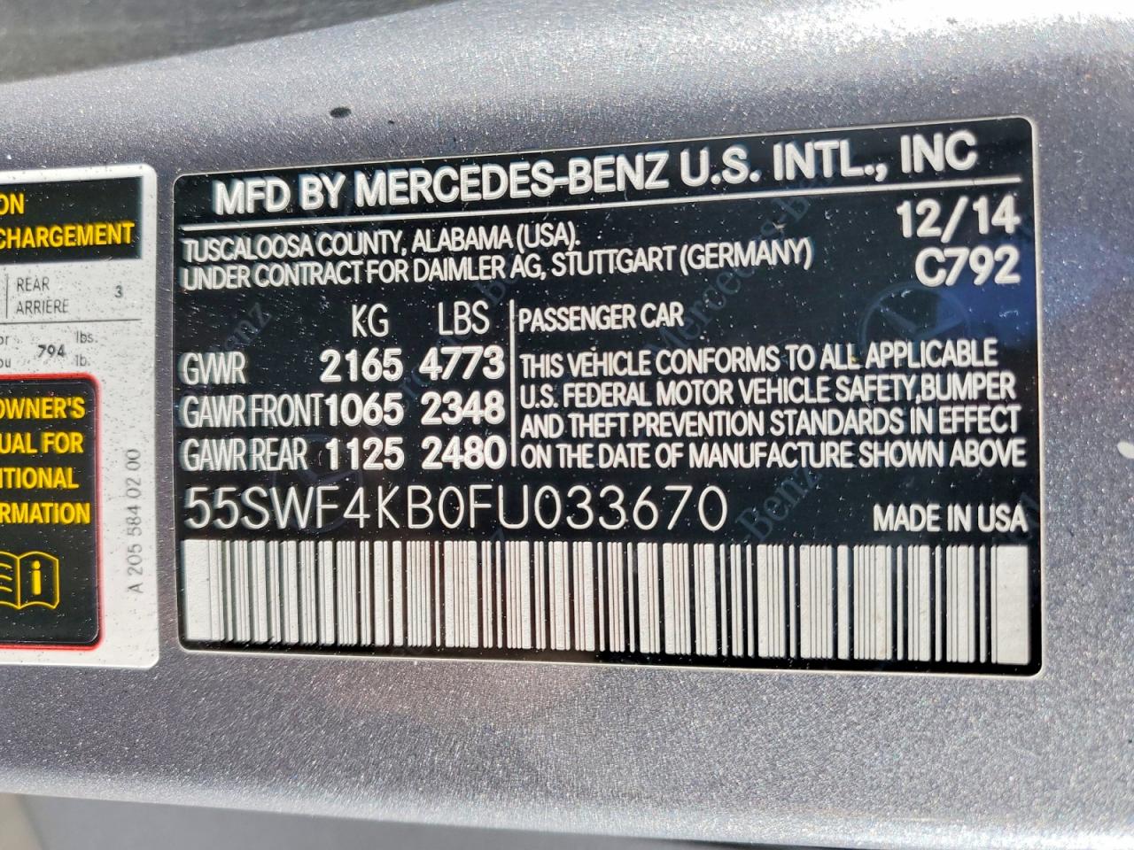 2015 Mercedes-benz C 300 4matic Silver vin: 55SWF4KB0FU033670
