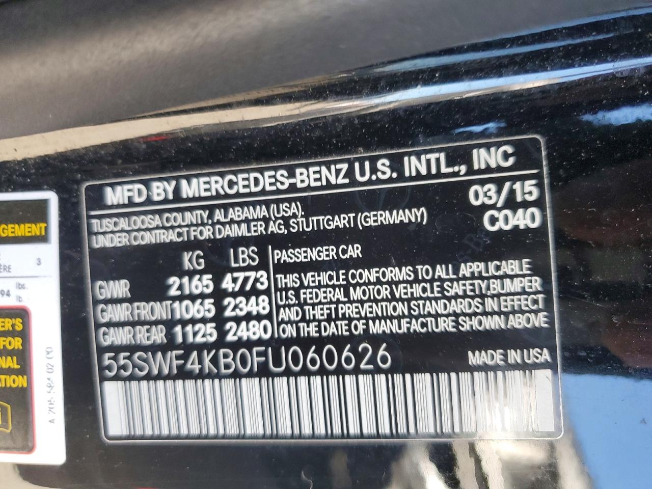 2015 Mercedes-benz C 300 4matic Black vin: 55SWF4KB0FU060626