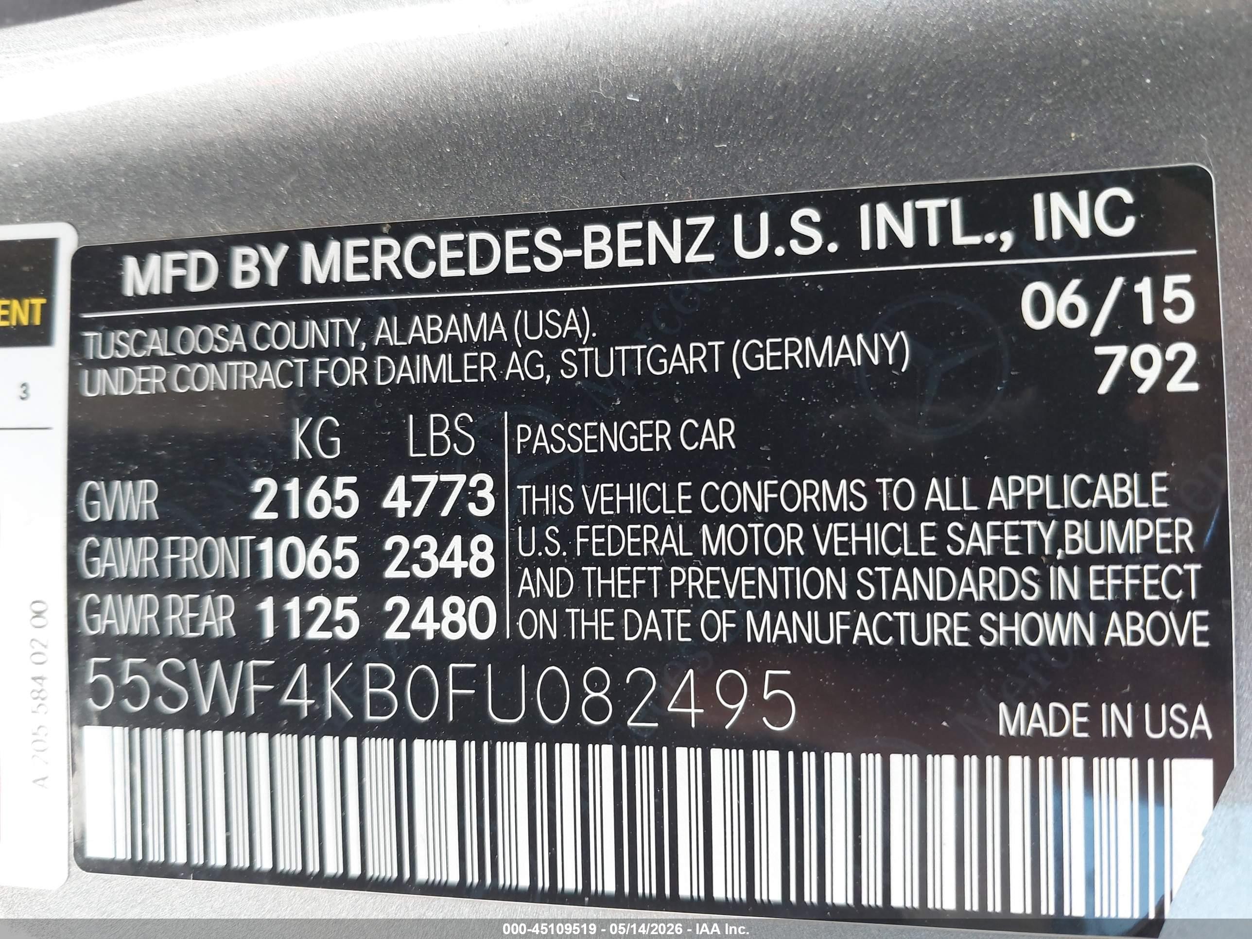 2015 Mercedes-benz C 300 4matic/luxury 4matic/sport 4matic Gray vin: 55SWF4KB0FU082495