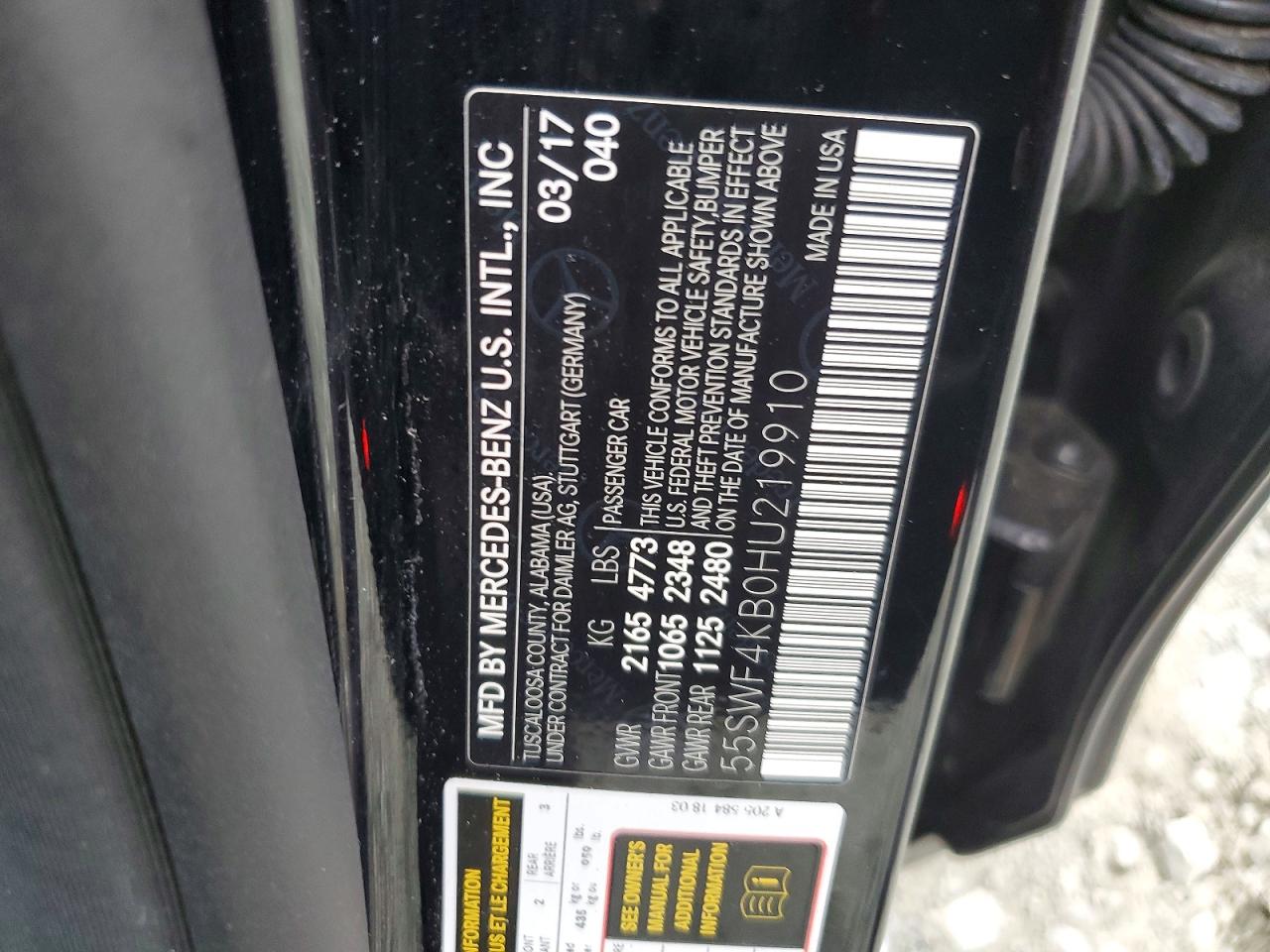 2017 Mercedes-benz C 300 4matic Black vin: 55SWF4KB0HU219910