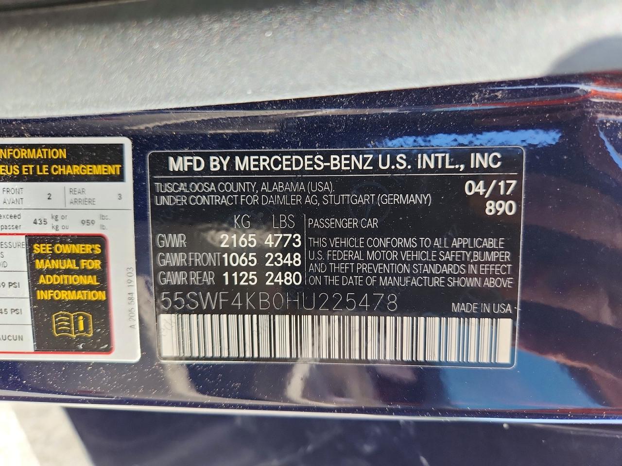 2017 Mercedes-benz C 300 4matic Blue vin: 55SWF4KB0HU225478