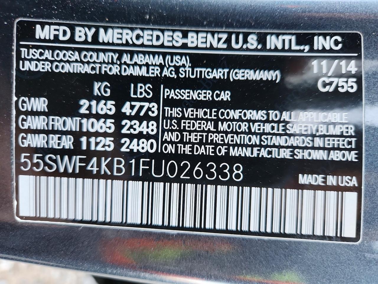 2015 Mercedes-benz C 300 4matic Gray vin: 55SWF4KB1FU026338
