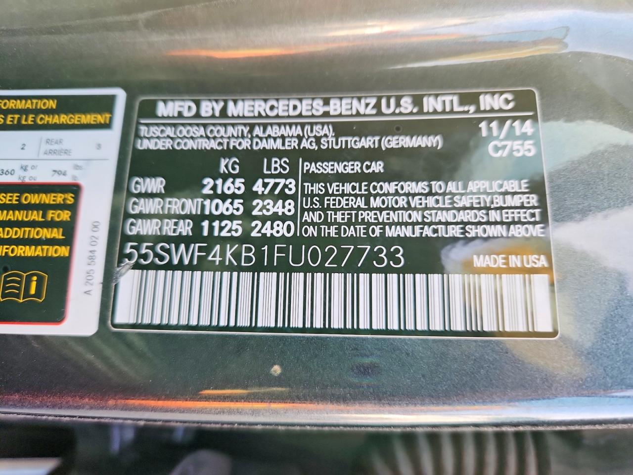 2015 Mercedes-benz C 300 4matic Gray vin: 55SWF4KB1FU027733