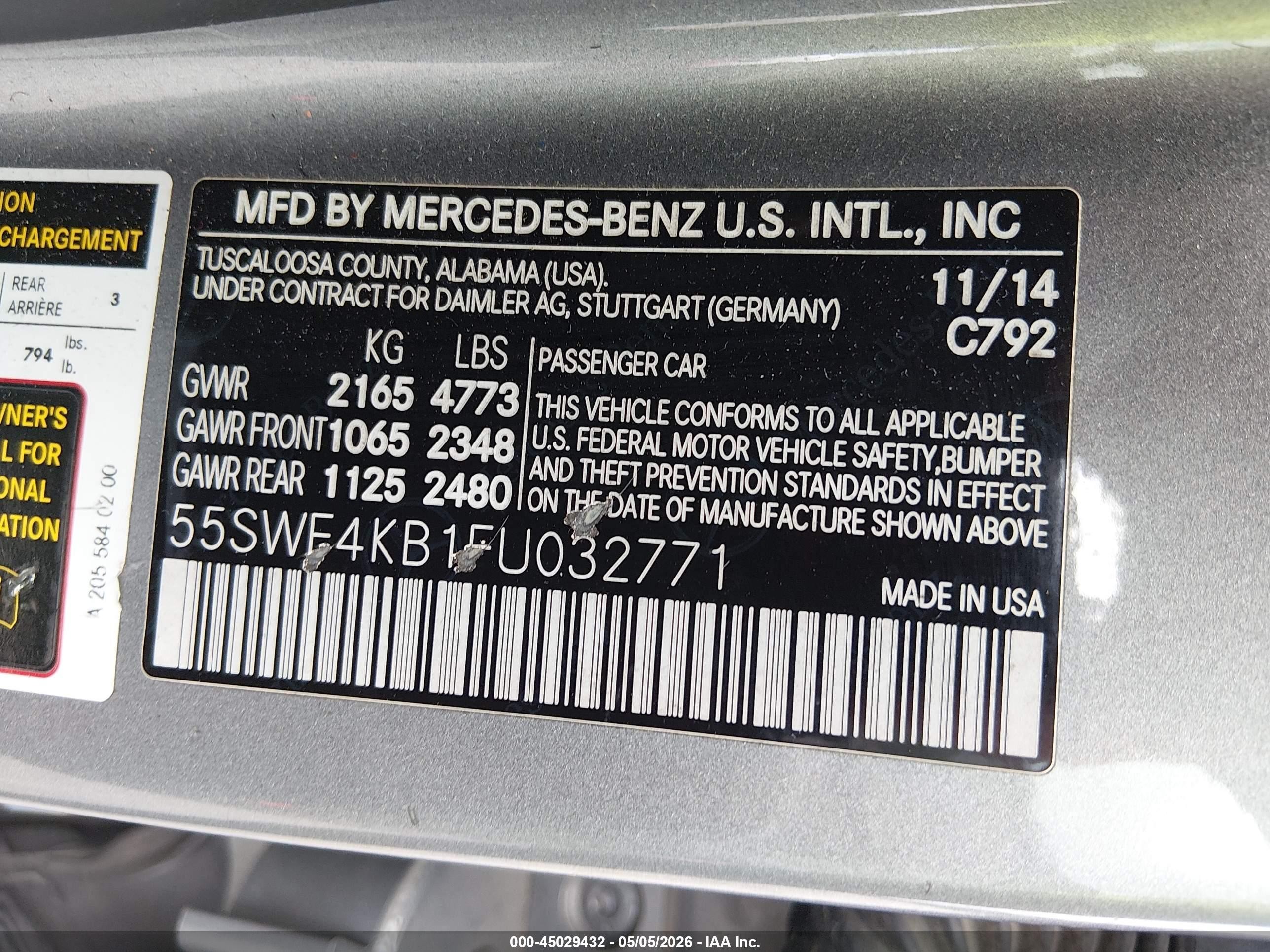 2015 Mercedes-benz C 300 4matic Gray vin: 55SWF4KB1FU032771