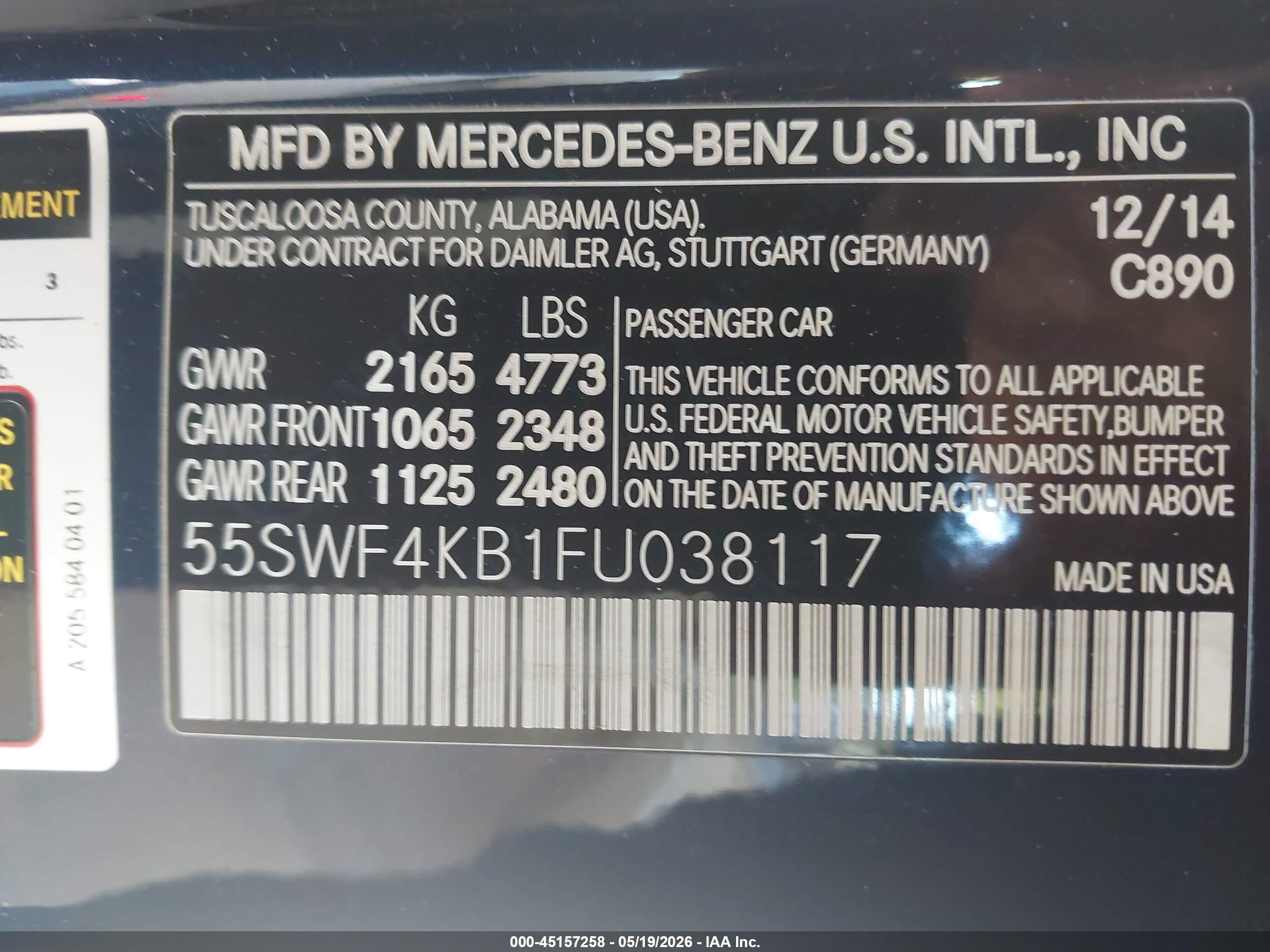 2015 Mercedes-benz C 300 4matic Blue vin: 55SWF4KB1FU038117