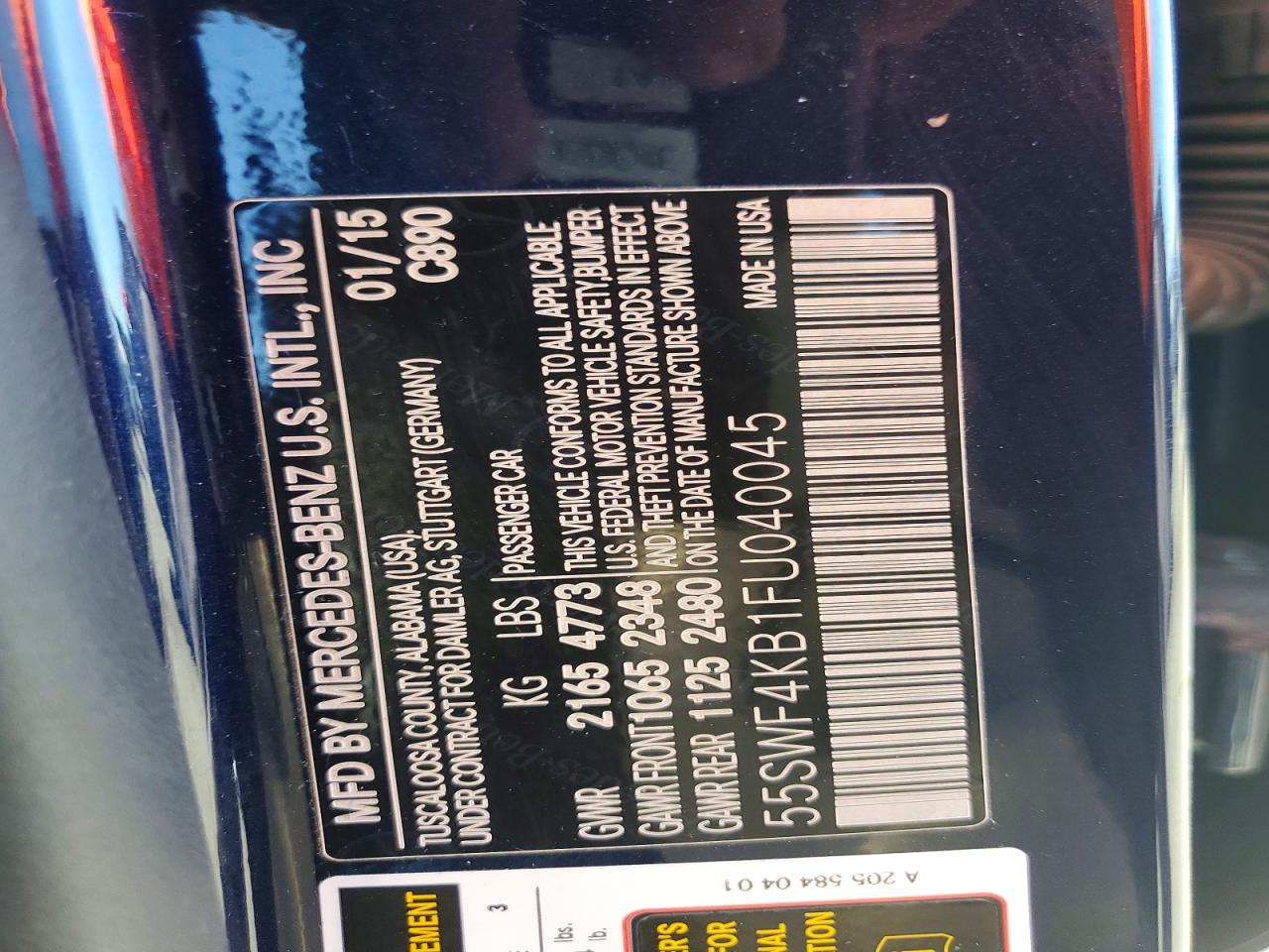 2015 Mercedes-benz C 300 4matic Blue vin: 55SWF4KB1FU040045