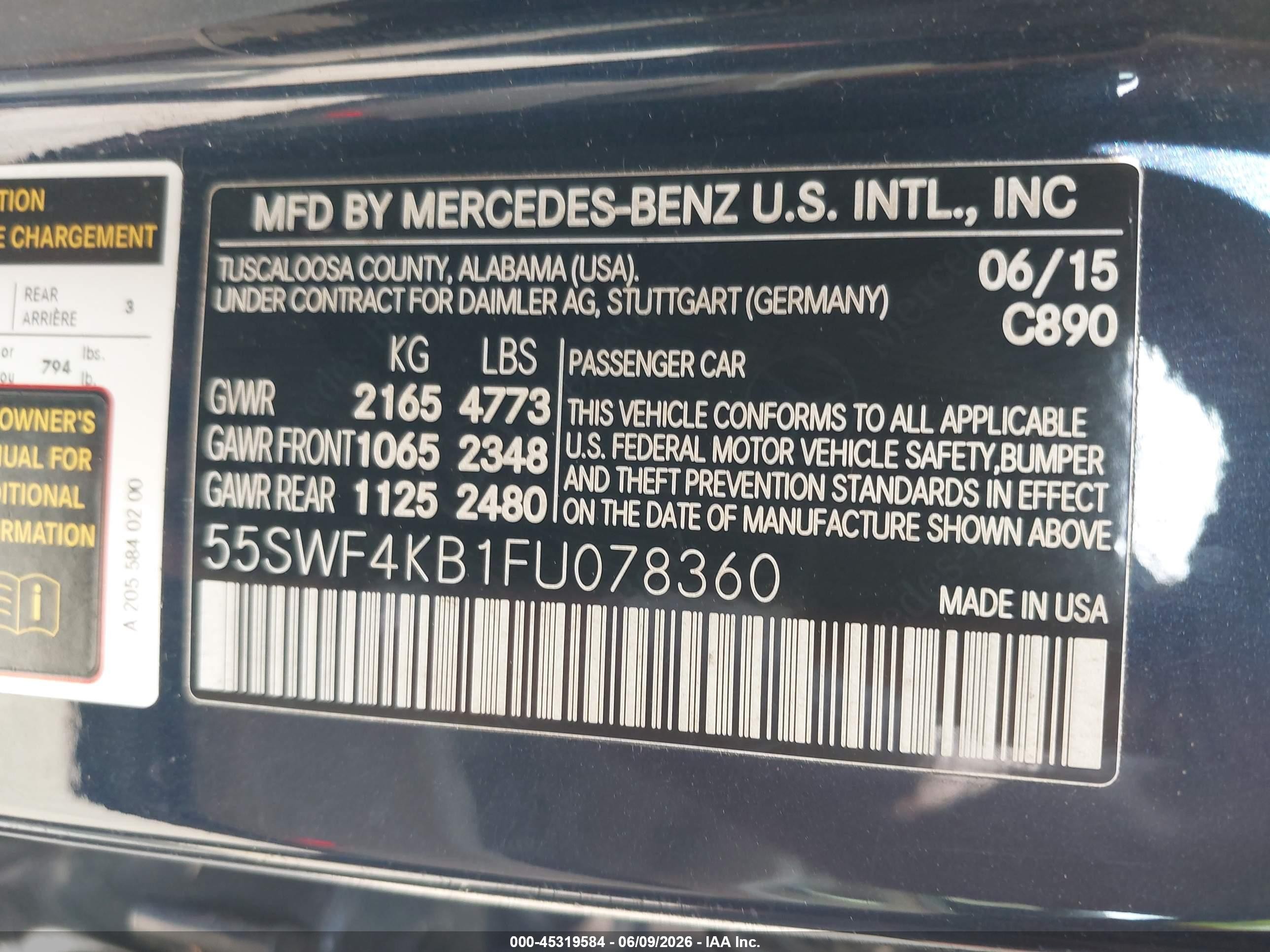 2015 Mercedes-benz C 300 4matic Dark Blue vin: 55SWF4KB1FU078360