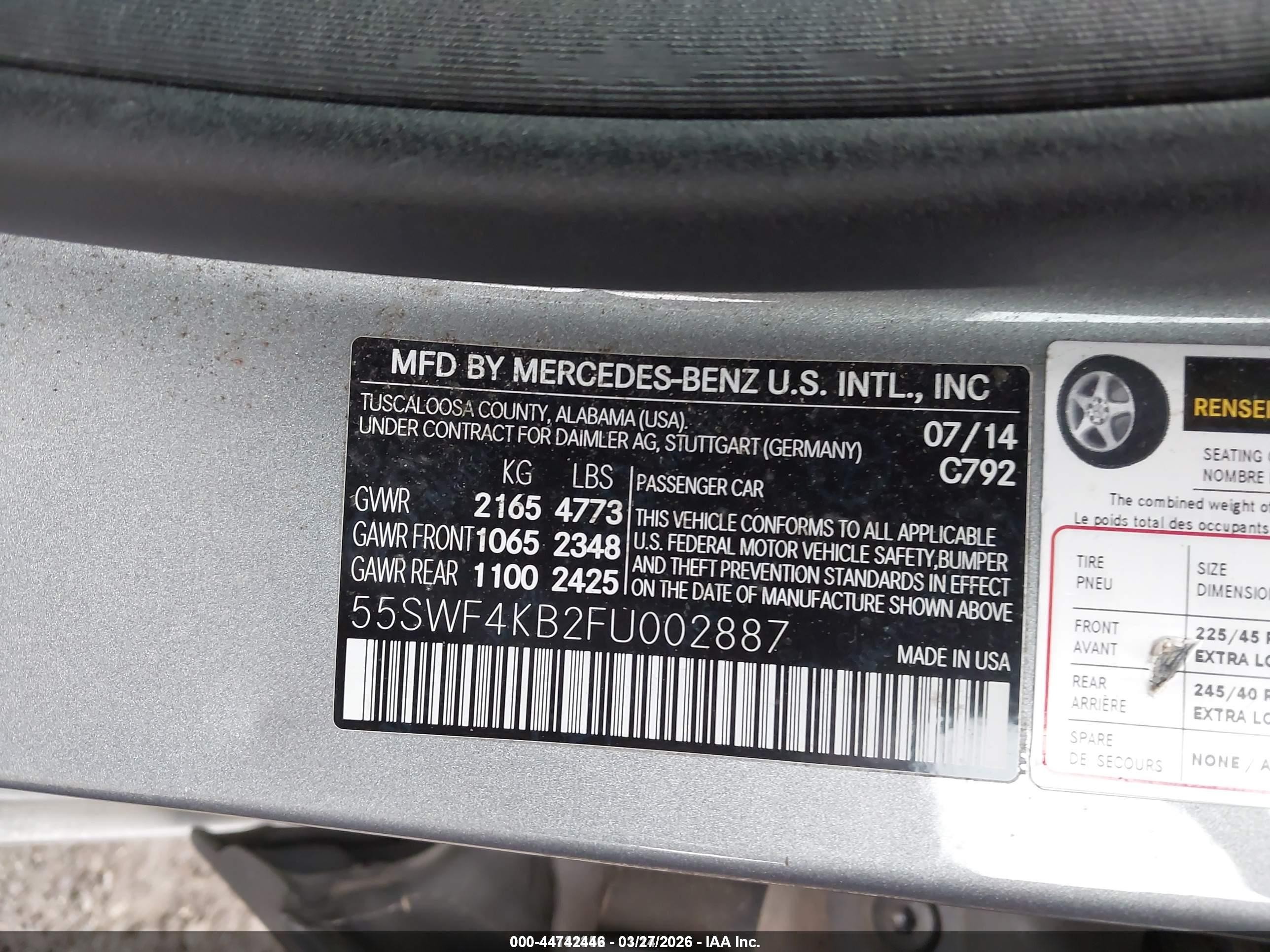 2015 Mercedes-benz C 300 Sport 4matic Серебряный vin: 55SWF4KB2FU002887