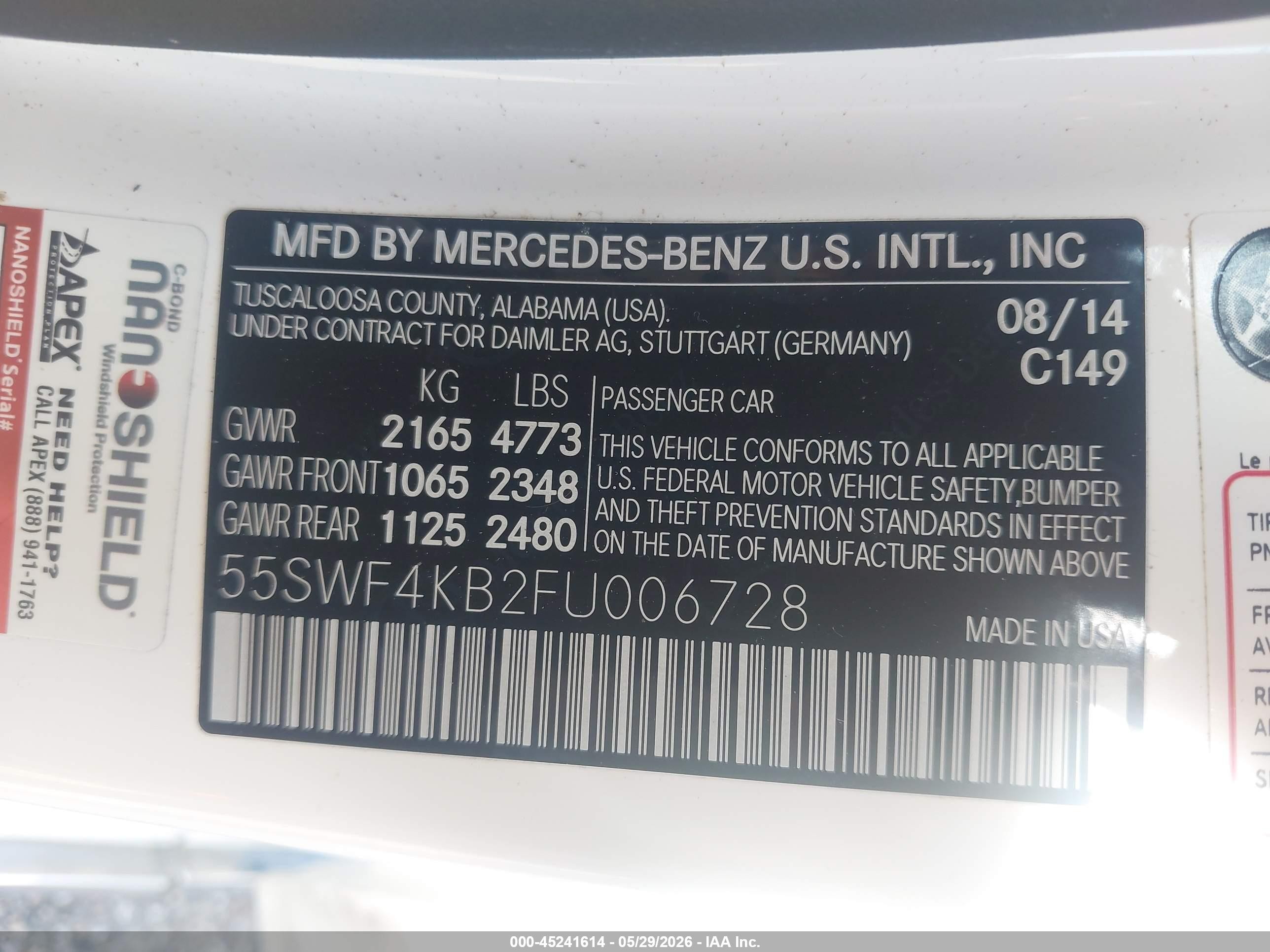 2015 Mercedes-benz C 300 4matic White vin: 55SWF4KB2FU006728