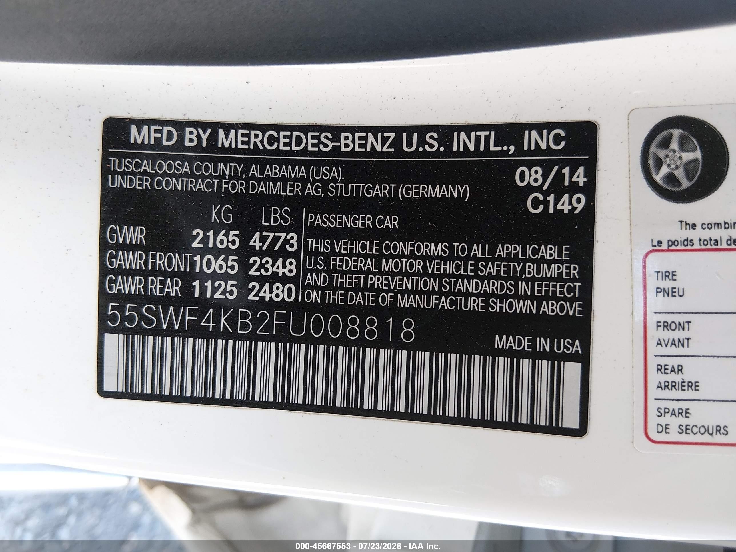 2015 Mercedes-benz C 300 4matic White vin: 55SWF4KB2FU008818