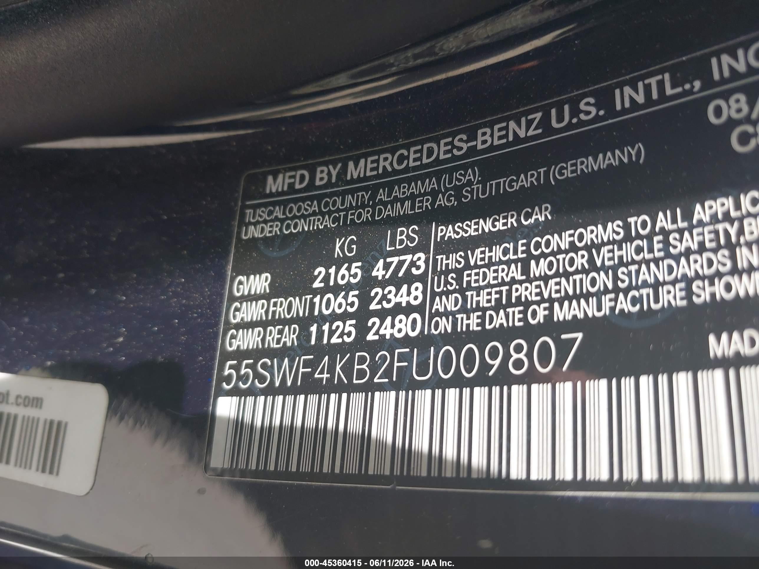 2015 Mercedes-benz C 300 4matic Blue vin: 55SWF4KB2FU009807