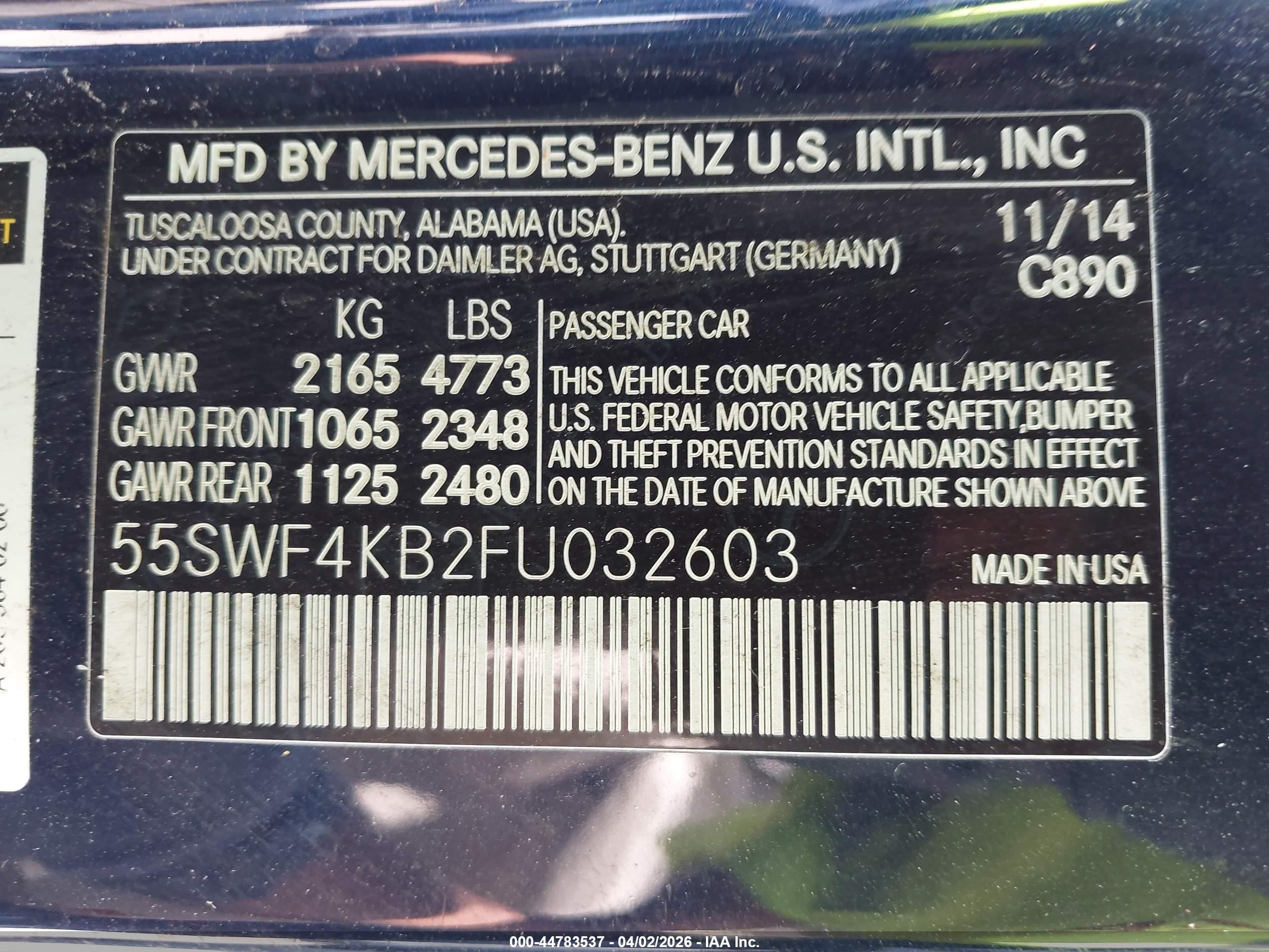 2015 Mercedes-benz C 300 4matic/luxury 4matic/sport 4matic Dark Blue vin: 55SWF4KB2FU032603