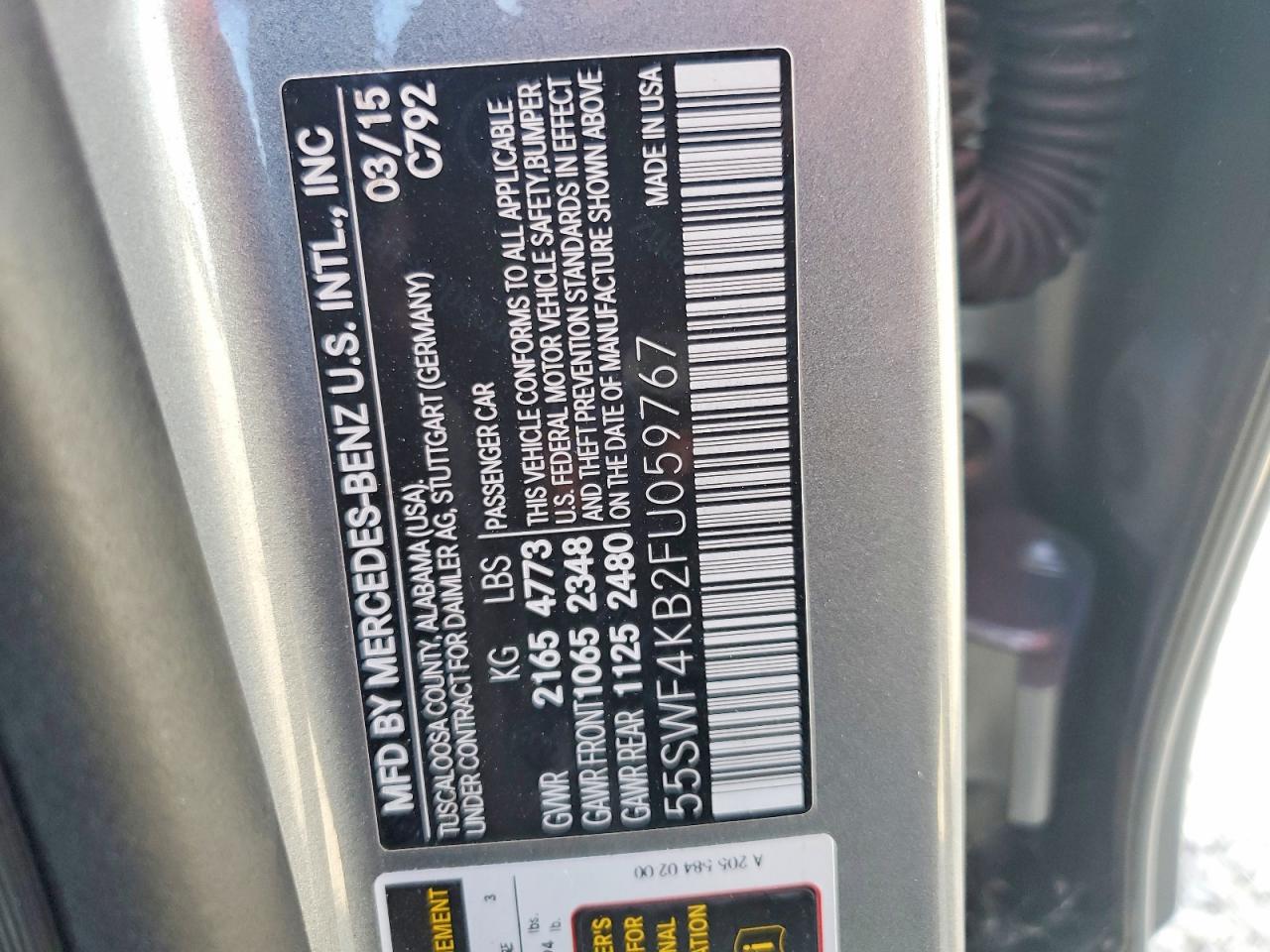 2015 Mercedes-benz C 300 4matic Gray vin: 55SWF4KB2FU059767