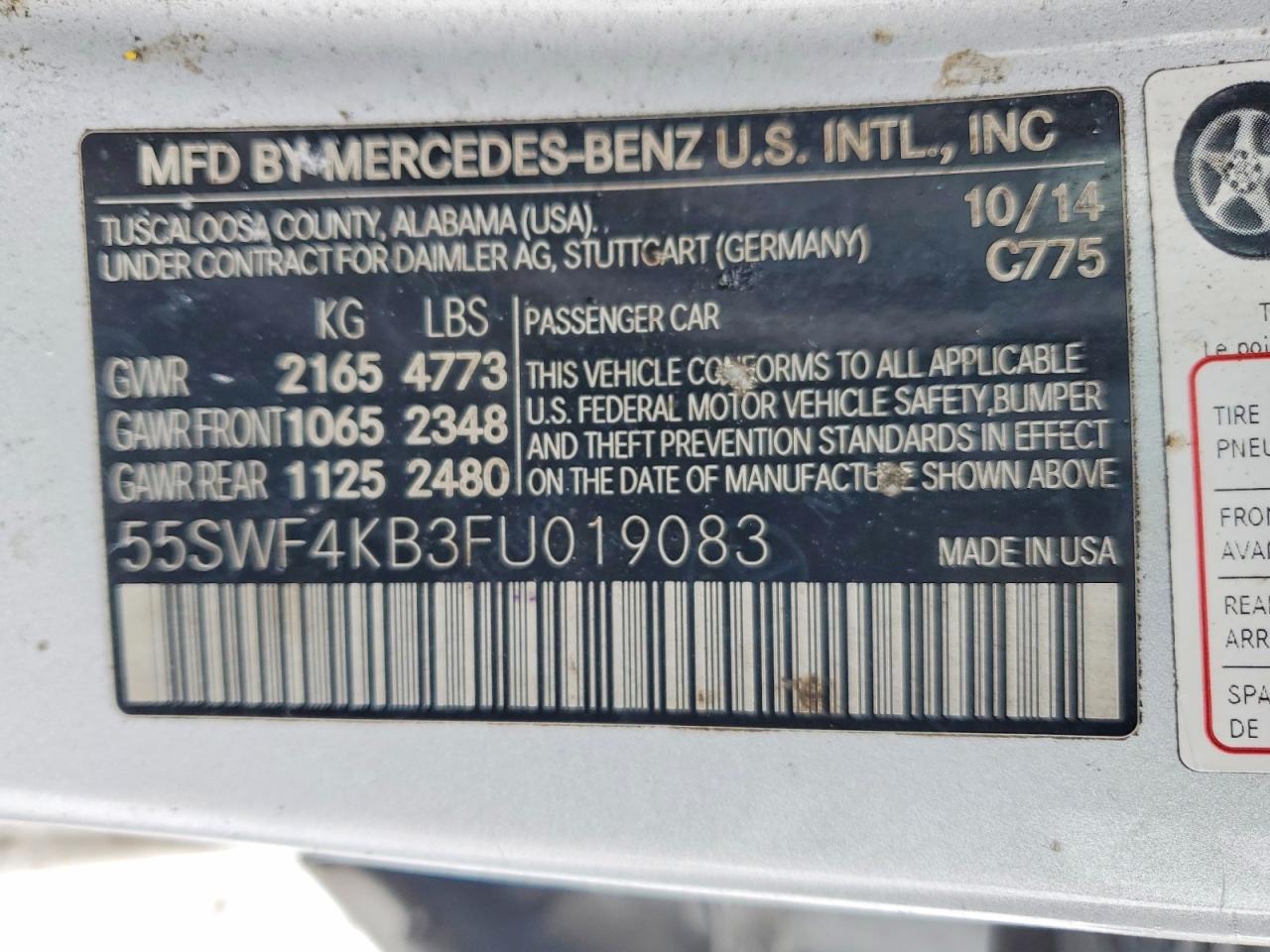 2015 Mercedes-benz C 300 4matic Silver vin: 55SWF4KB3FU019083