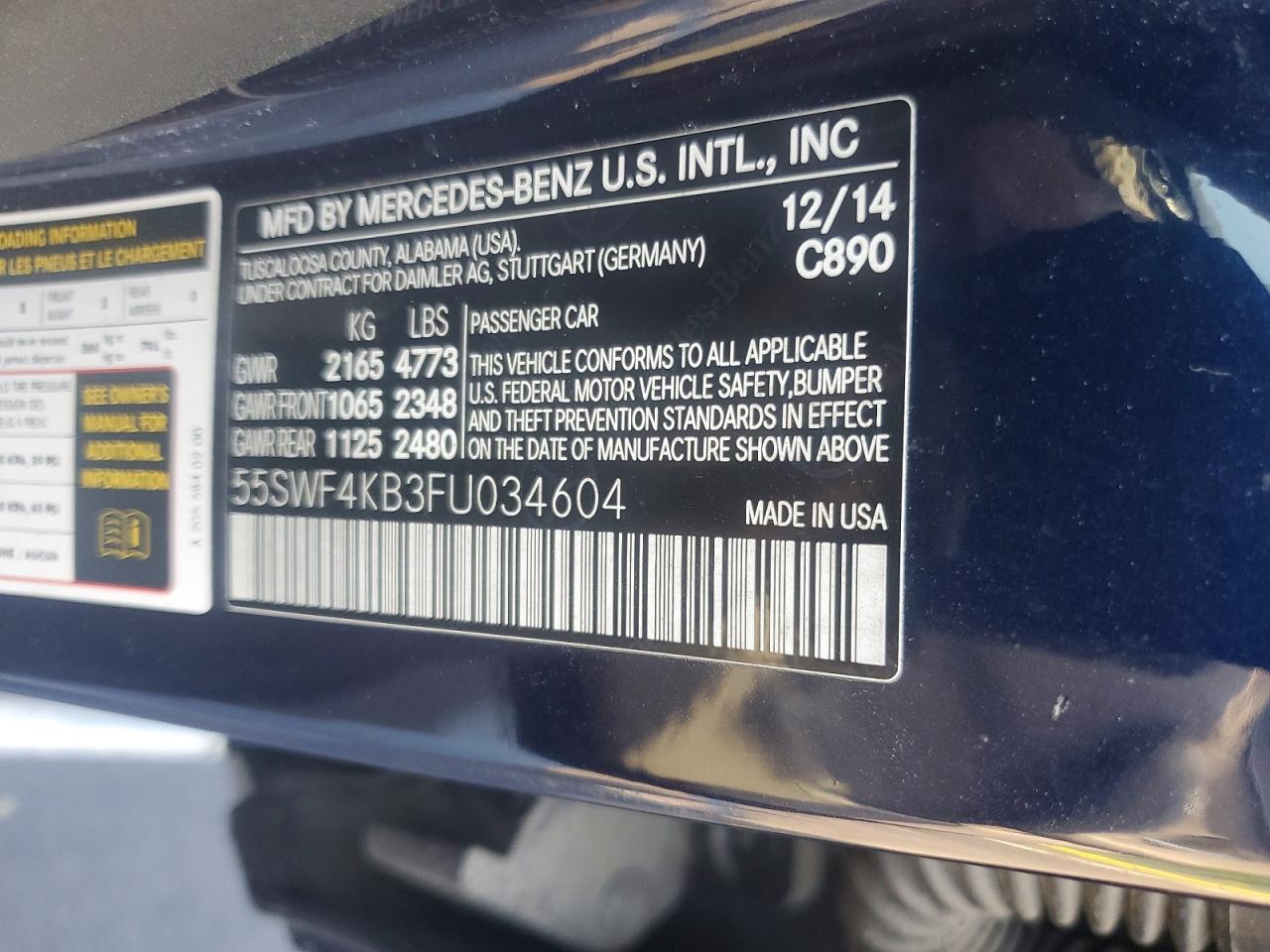 2015 Mercedes-benz C 300 4matic Blue vin: 55SWF4KB3FU034604