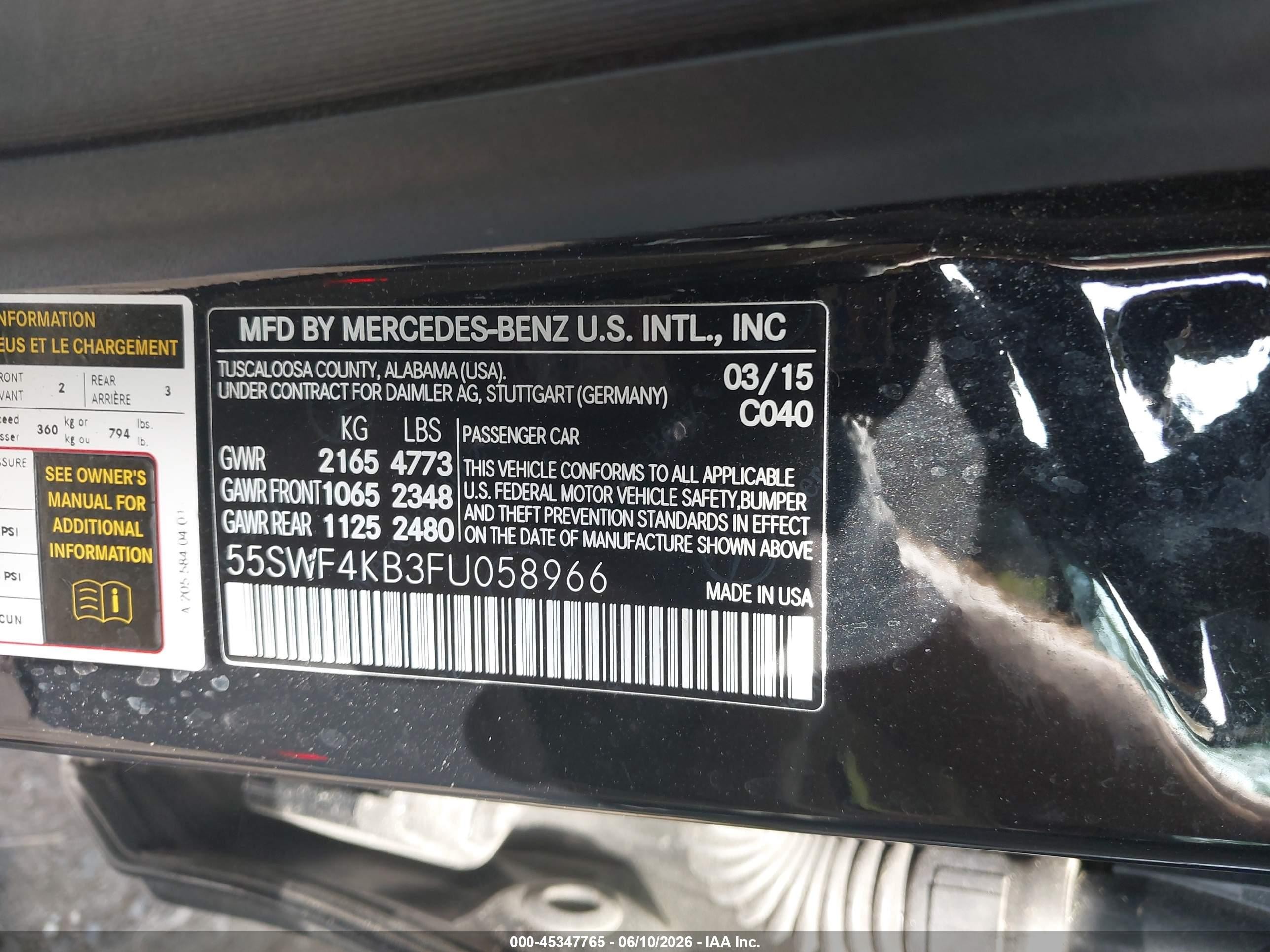 2015 Mercedes-benz C 300 4matic Black vin: 55SWF4KB3FU058966
