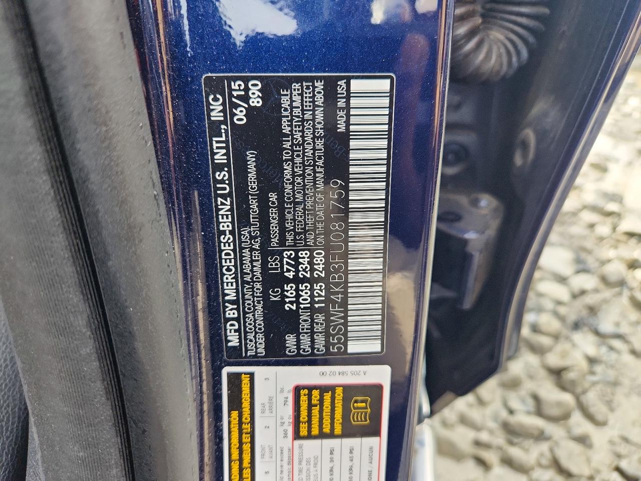 2015 Mercedes-benz C 300 4matic Blue vin: 55SWF4KB3FU081759
