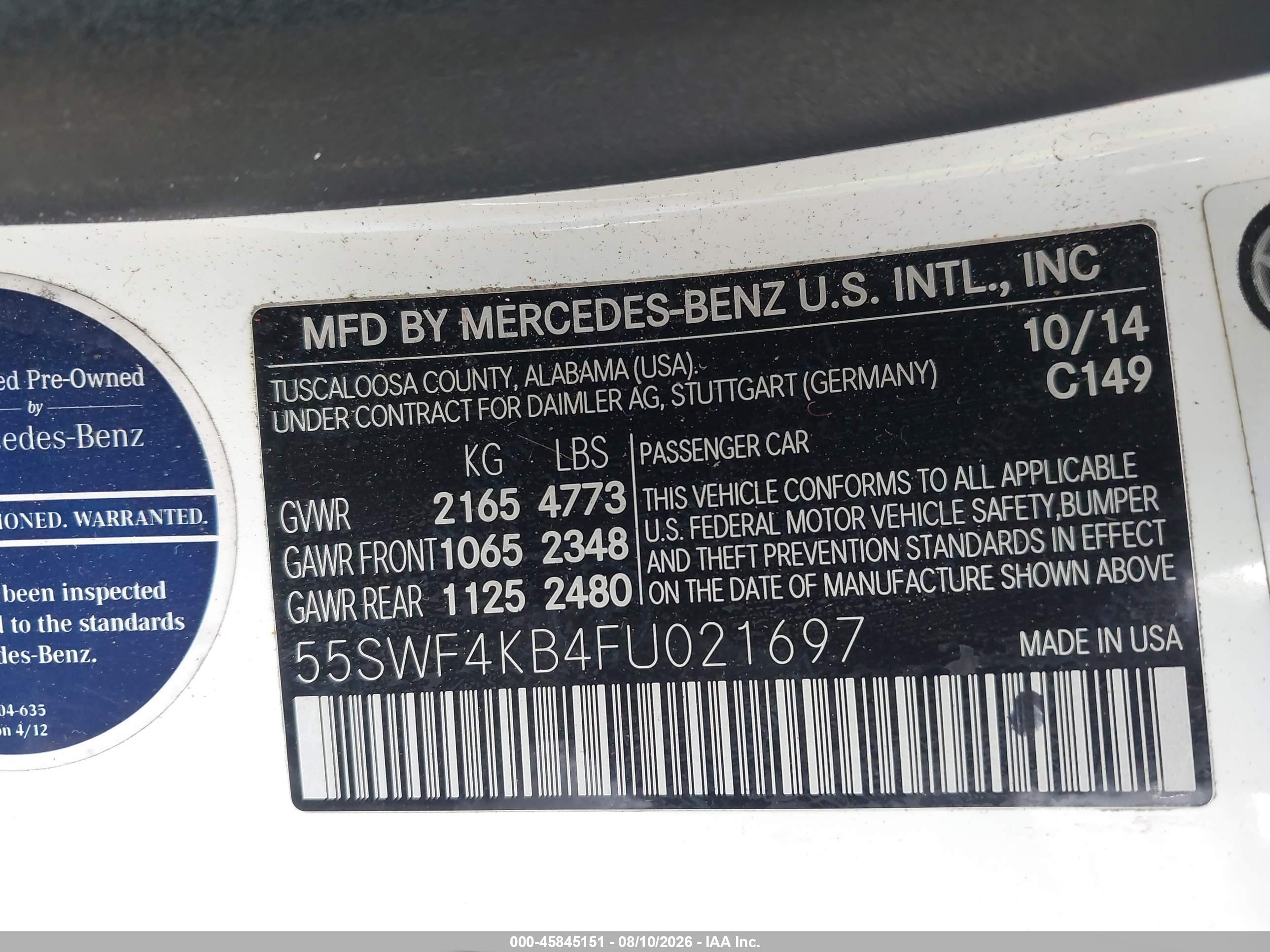 2015 Mercedes-benz C 300 4matic White vin: 55SWF4KB4FU021697