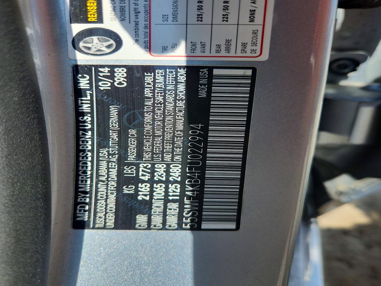 2015 Mercedes-benz C 300 4matic Silver vin: 55SWF4KB4FU022994