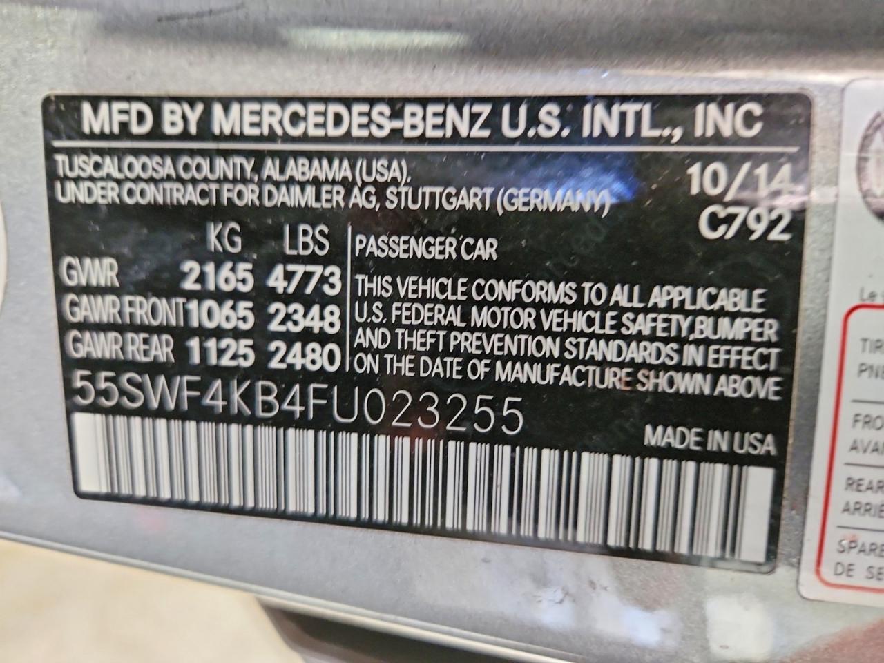 2015 Mercedes-benz C 300 4matic Серый vin: 55SWF4KB4FU023255