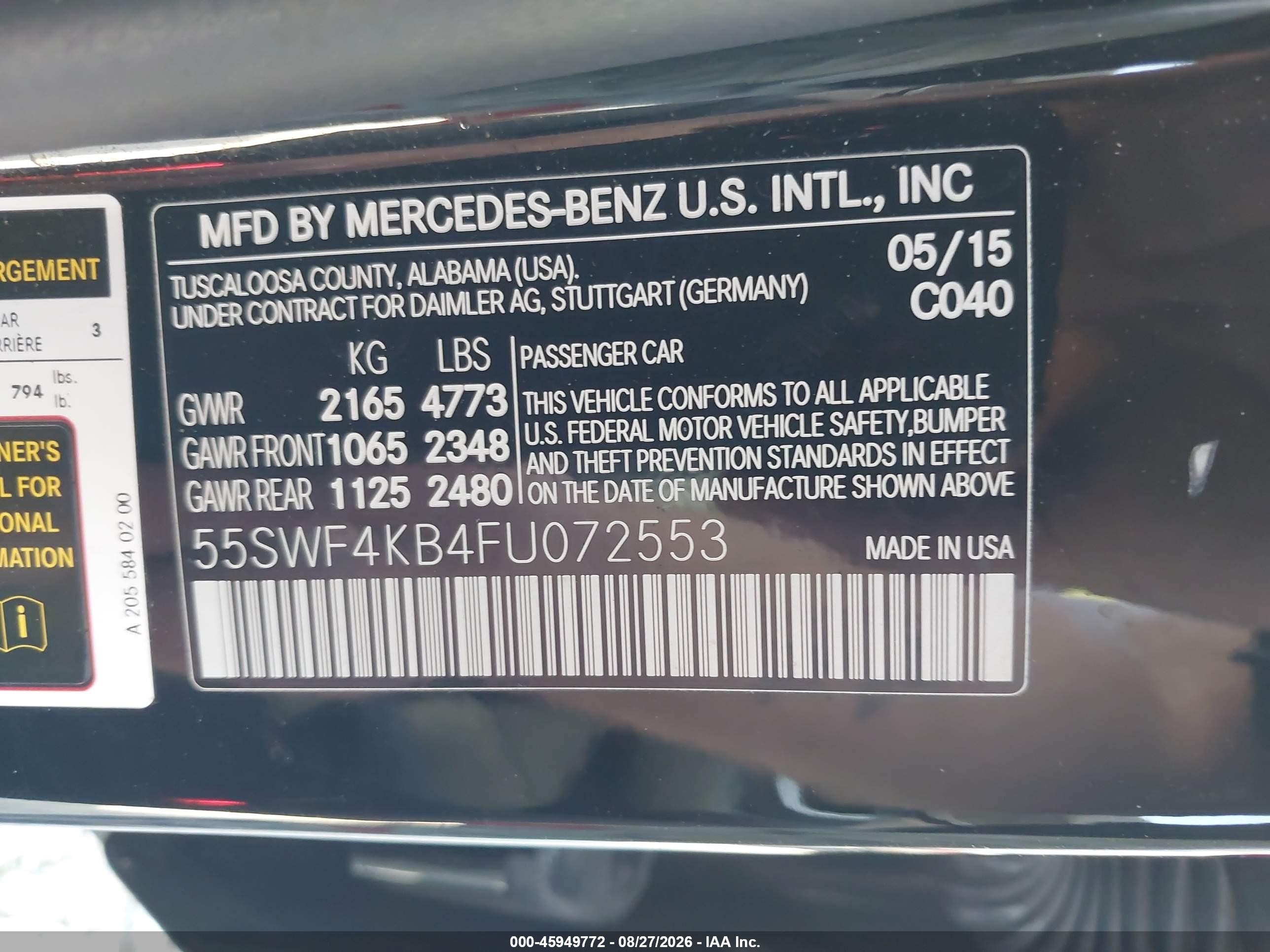 2015 Mercedes-benz C 300 4matic Black vin: 55SWF4KB4FU072553