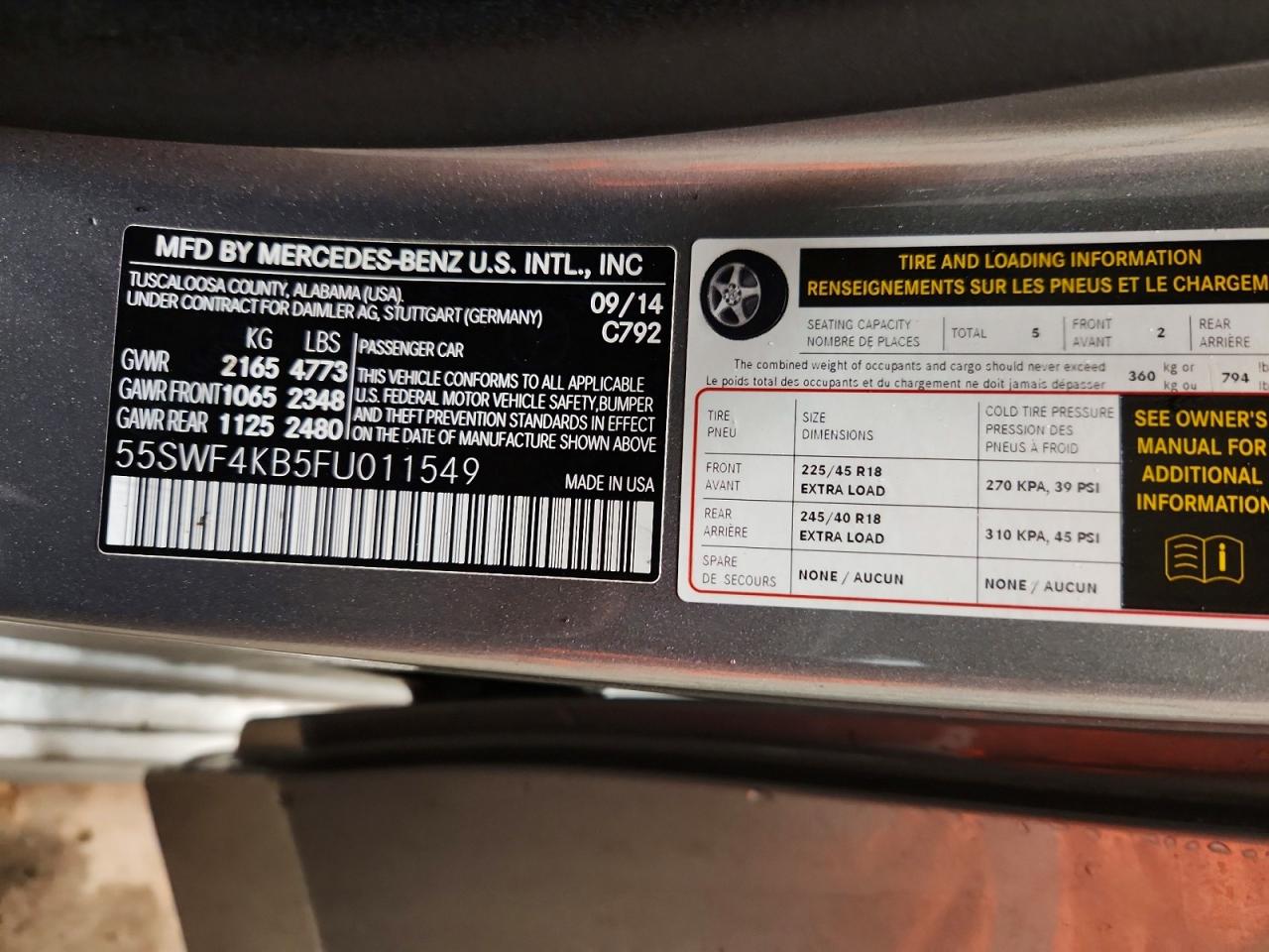 2015 Mercedes-benz C 300 4matic Gray vin: 55SWF4KB5FU011549
