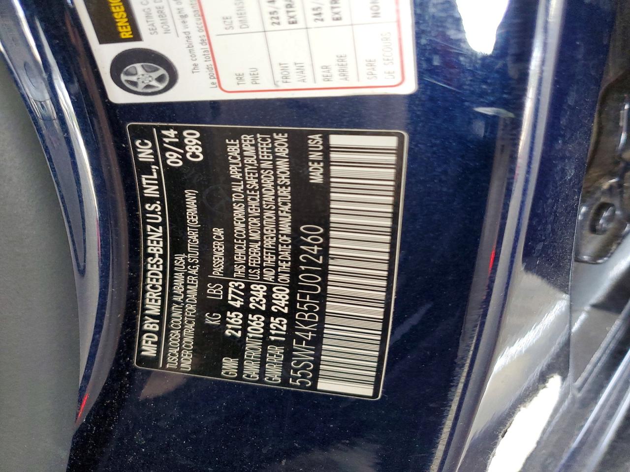 2015 Mercedes-benz C 300 4matic Blue vin: 55SWF4KB5FU012460