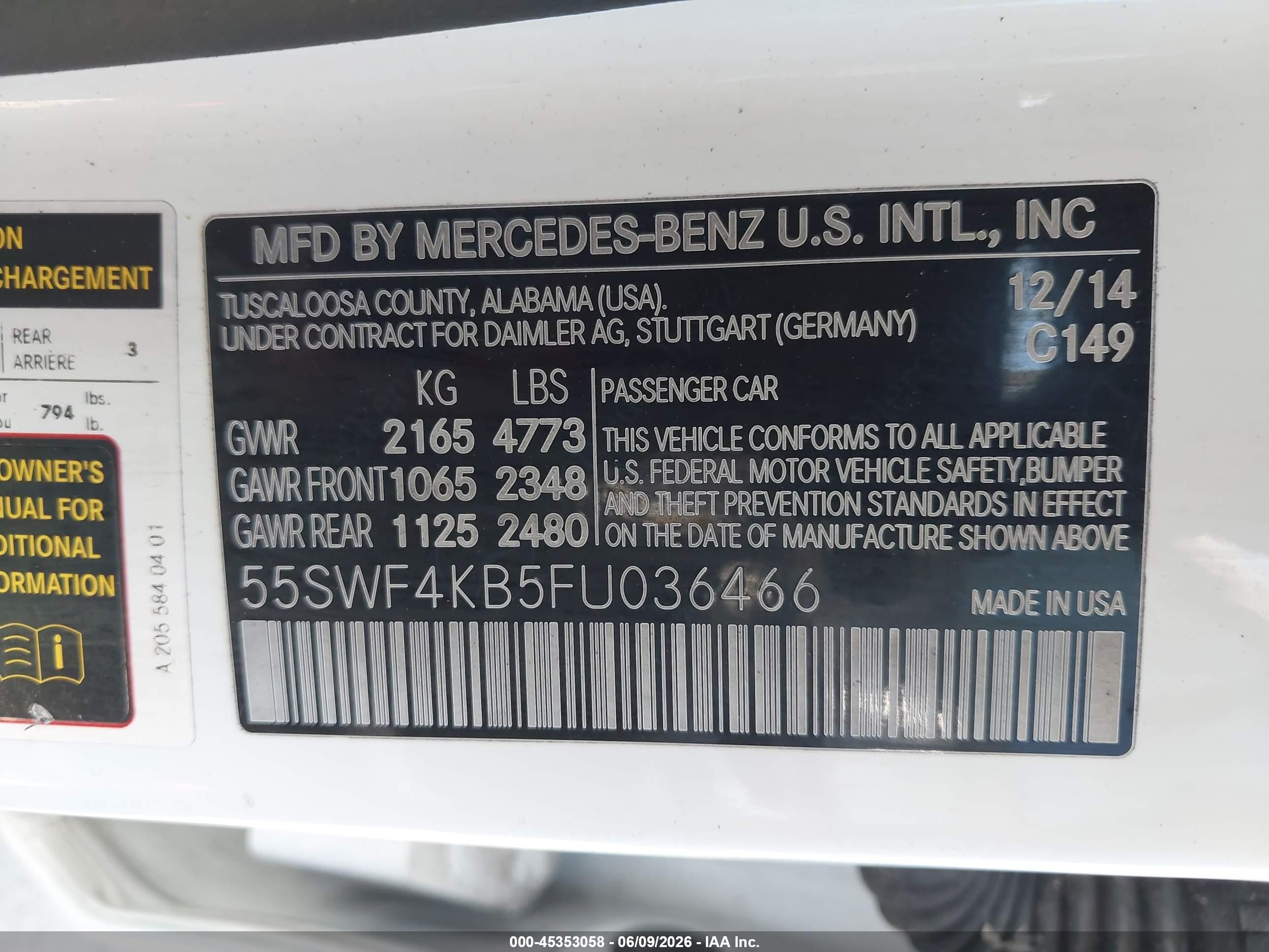 2015 Mercedes-benz C 300 4matic White vin: 55SWF4KB5FU036466
