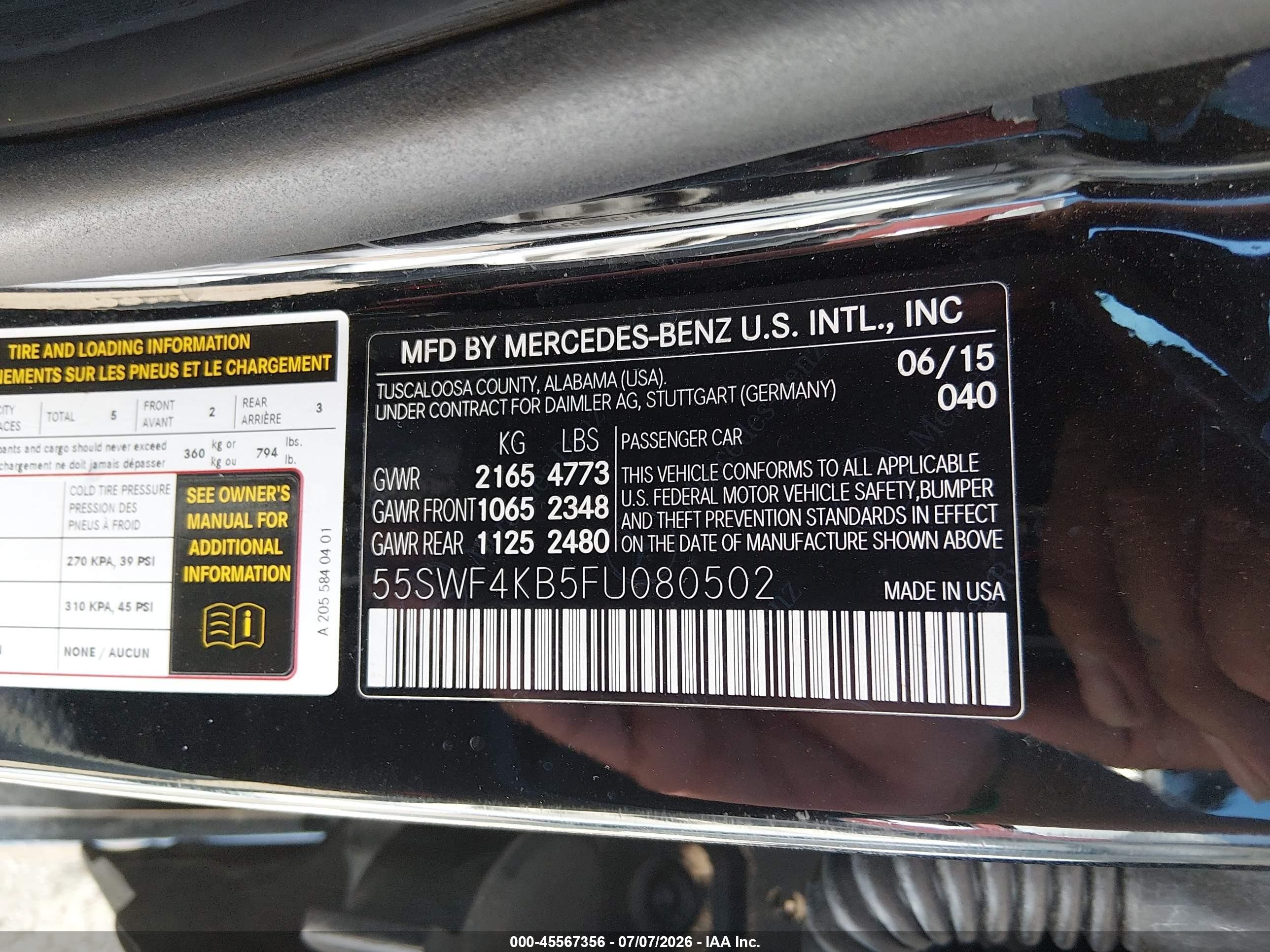 2015 Mercedes-benz C 300 Sport 4matic Черный vin: 55SWF4KB5FU080502