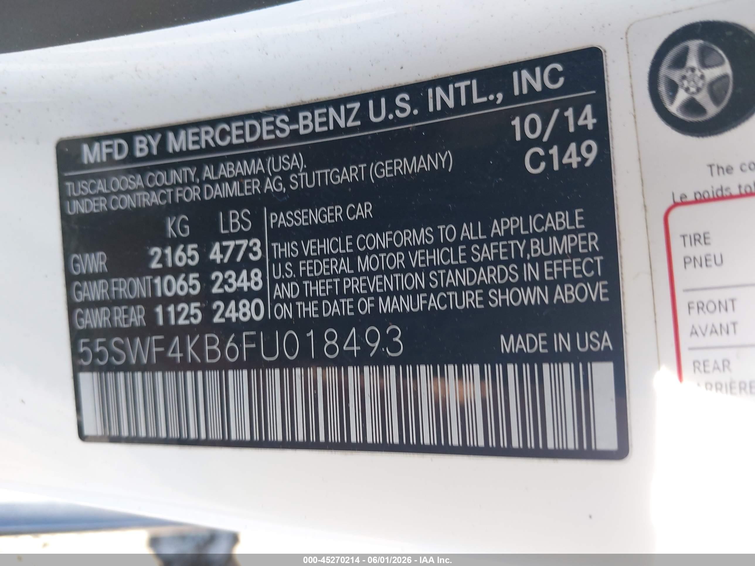 2015 Mercedes-benz C 300 4matic Белый vin: 55SWF4KB6FU018493
