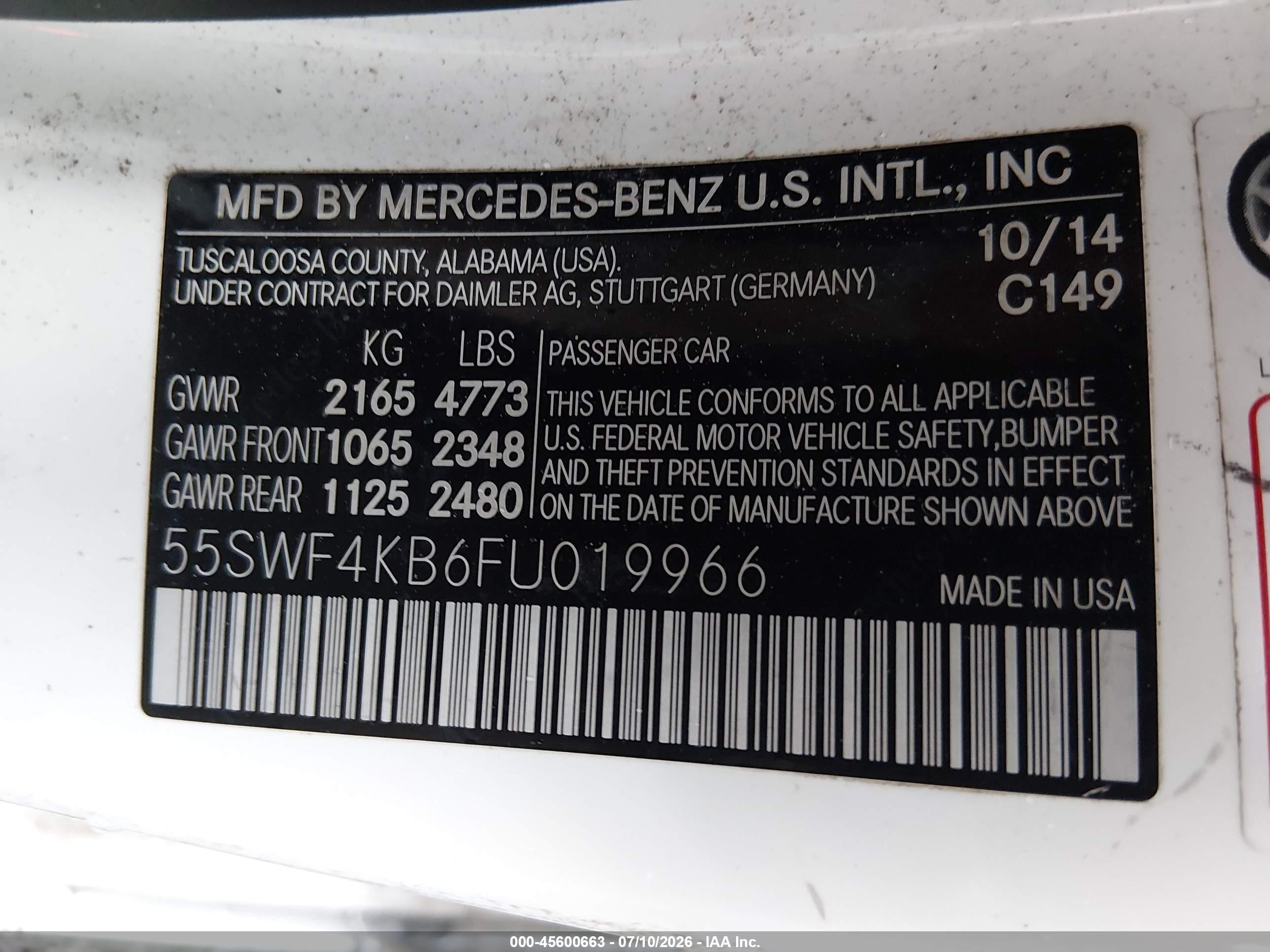 2015 Mercedes-benz C 300 4matic White vin: 55SWF4KB6FU019966