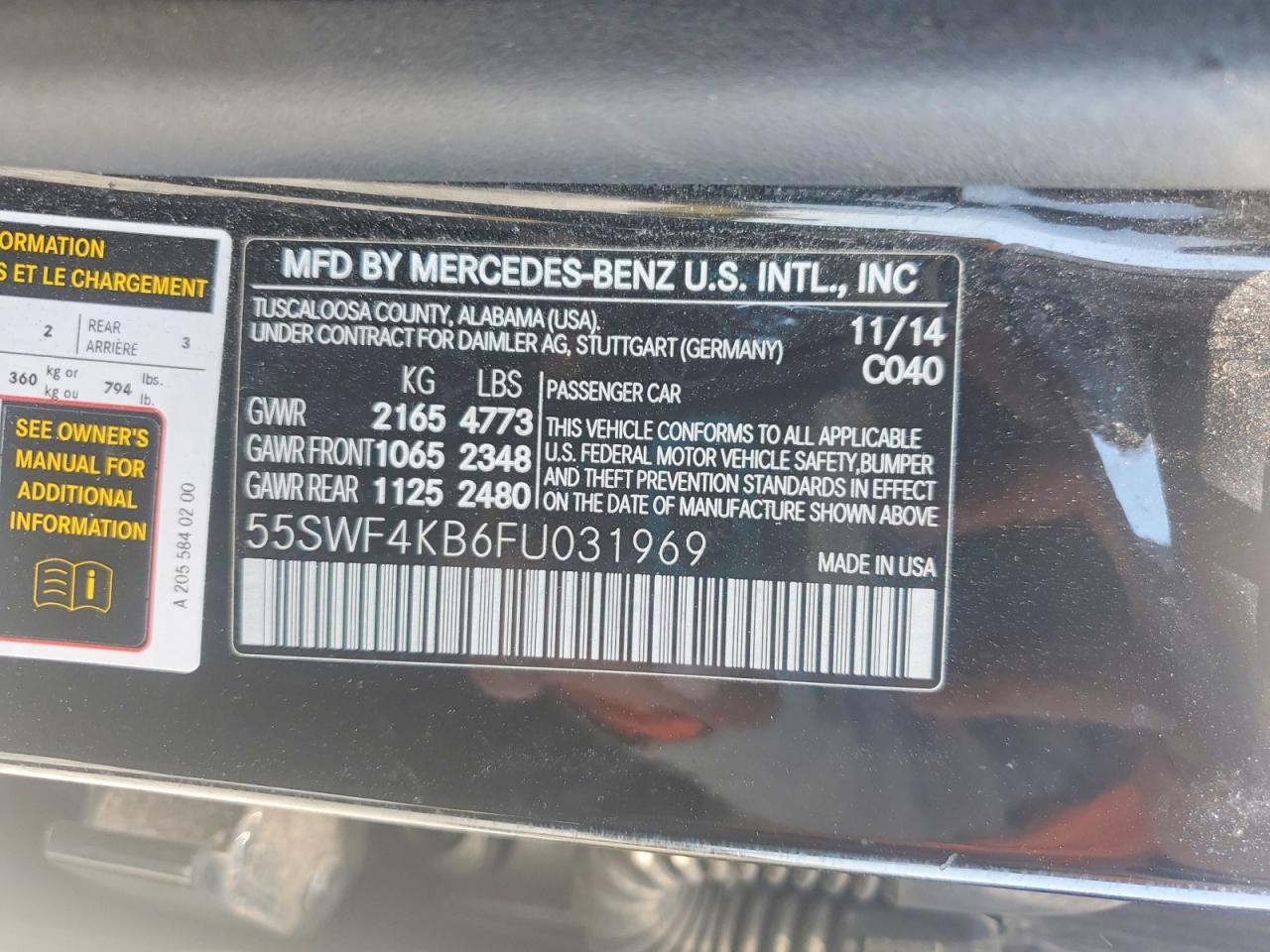 2015 Mercedes-benz C 300 4matic Black vin: 55SWF4KB6FU031969