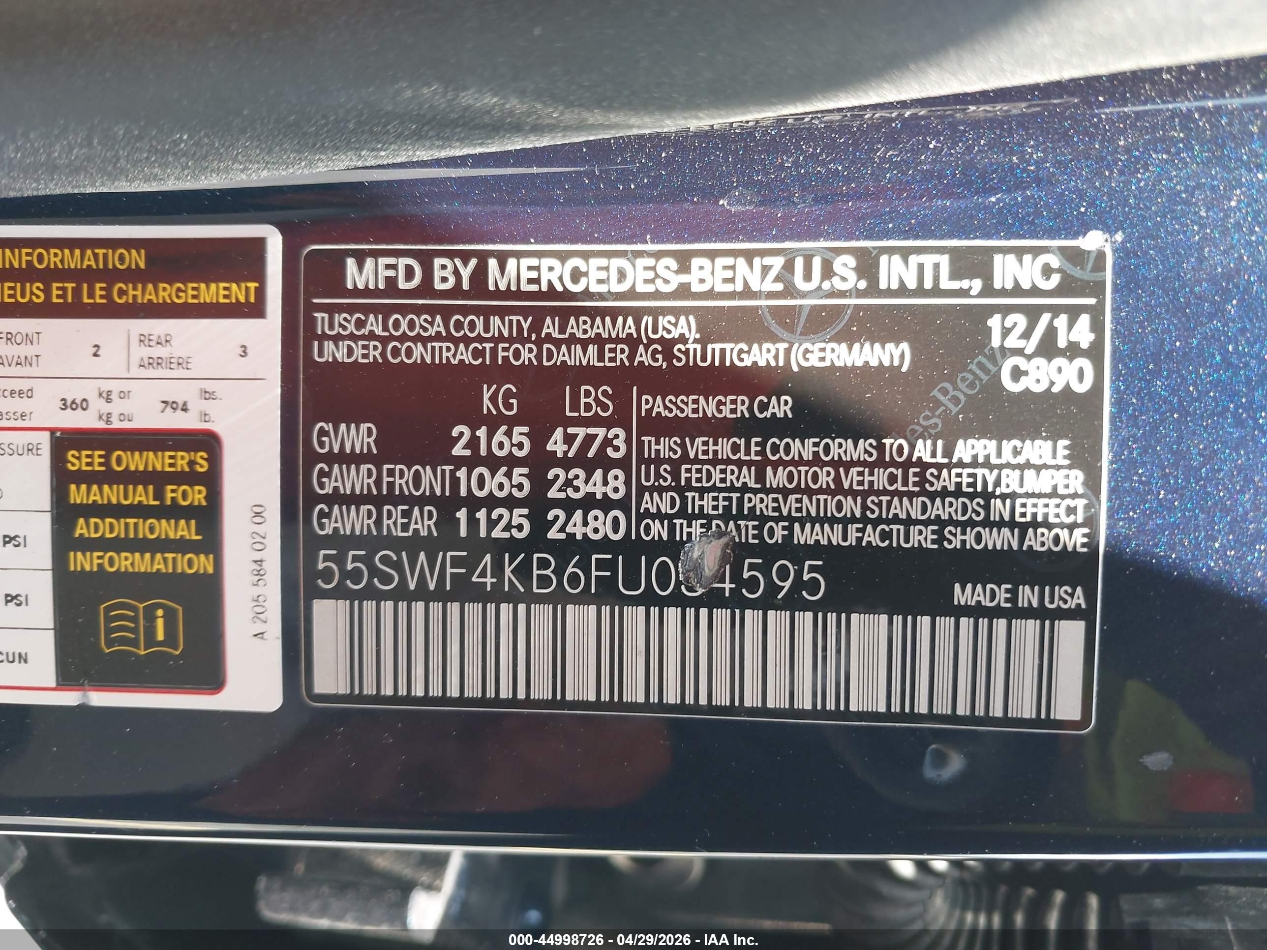2015 Mercedes-benz C 300 Luxury 4matic Dark Blue vin: 55SWF4KB6FU034595