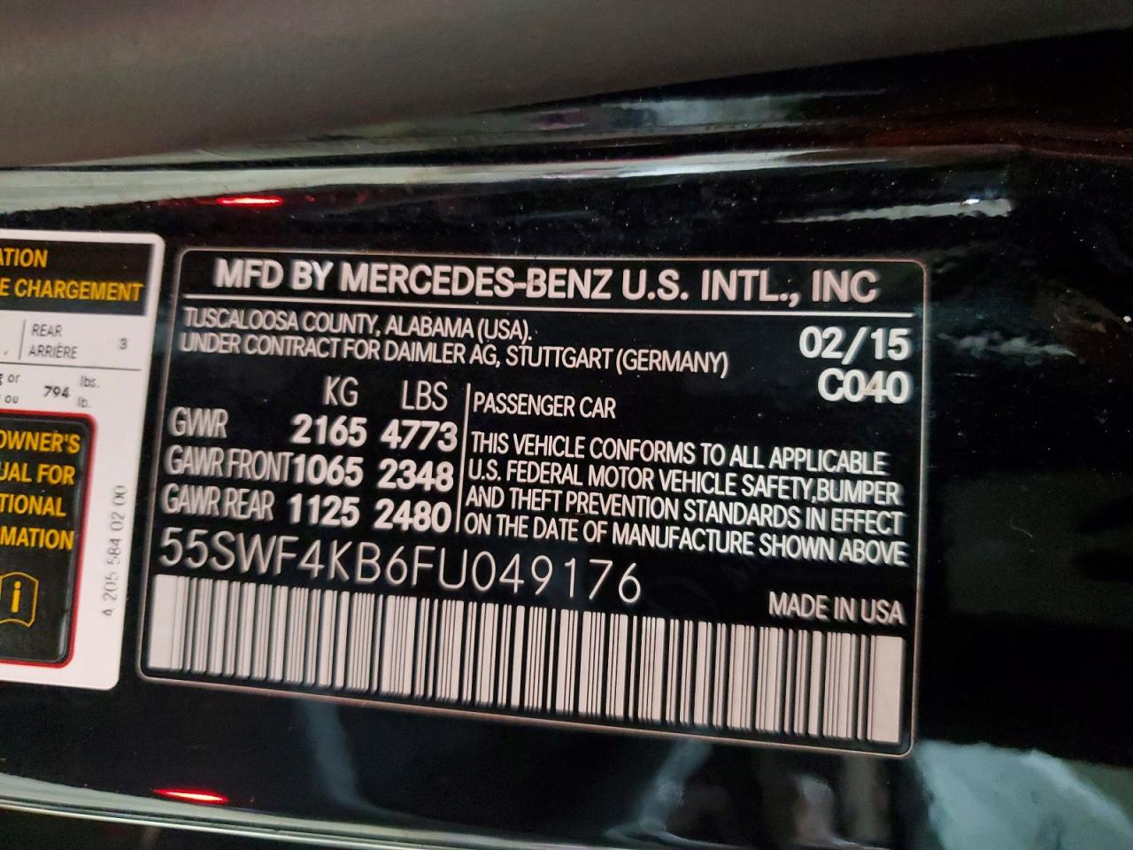 2015 Mercedes-benz C 300 4matic Черный vin: 55SWF4KB6FU049176