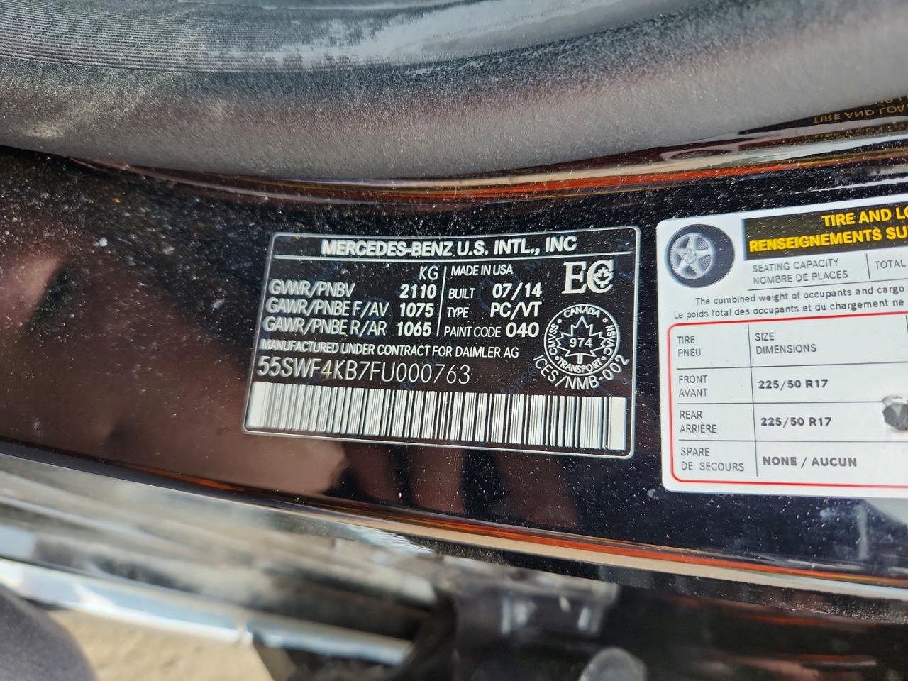 2015 Mercedes-benz C 300 4matic Black vin: 55SWF4KB7FU000763