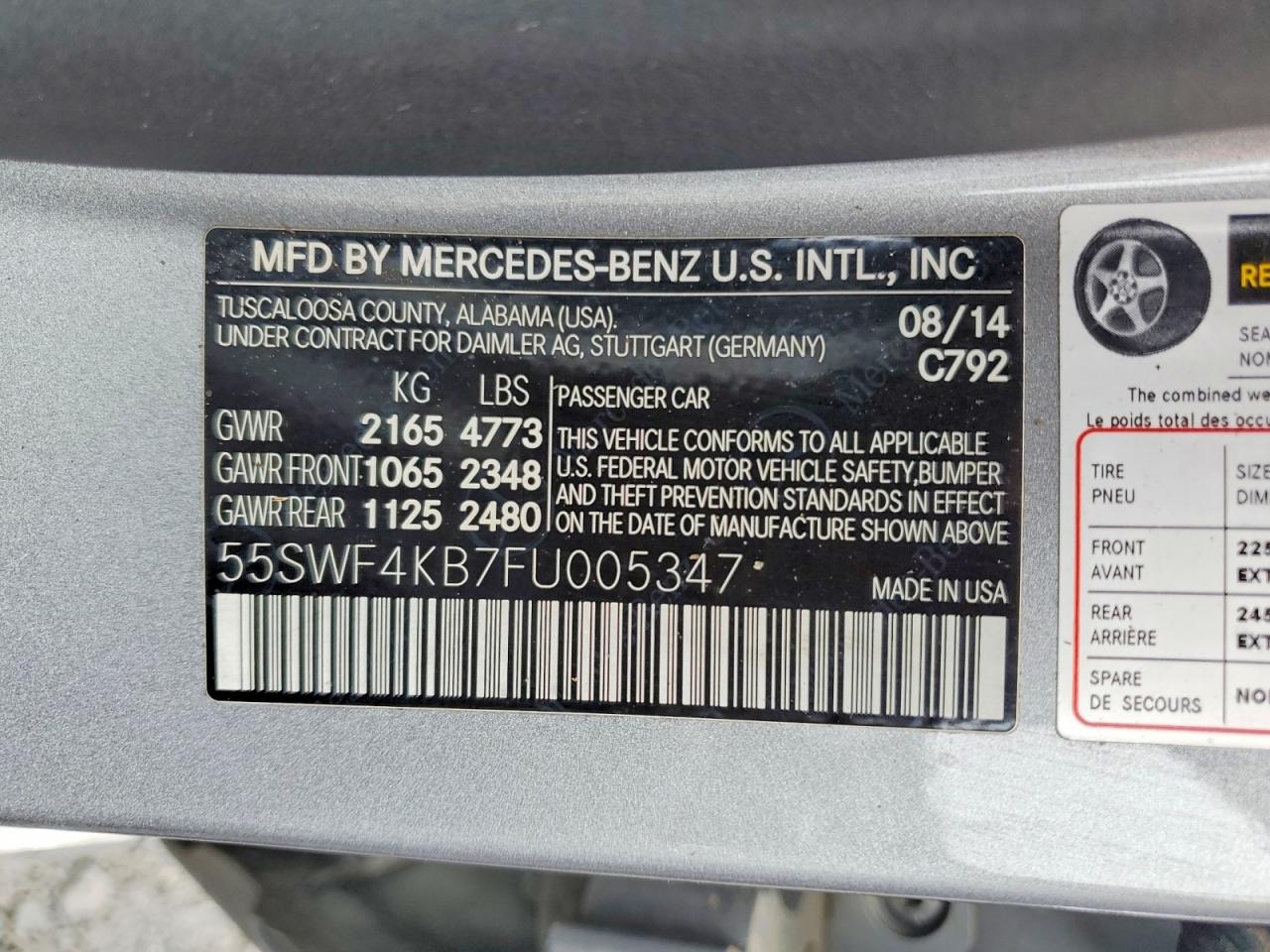 2015 Mercedes-benz C 300 4matic Gray vin: 55SWF4KB7FU005347