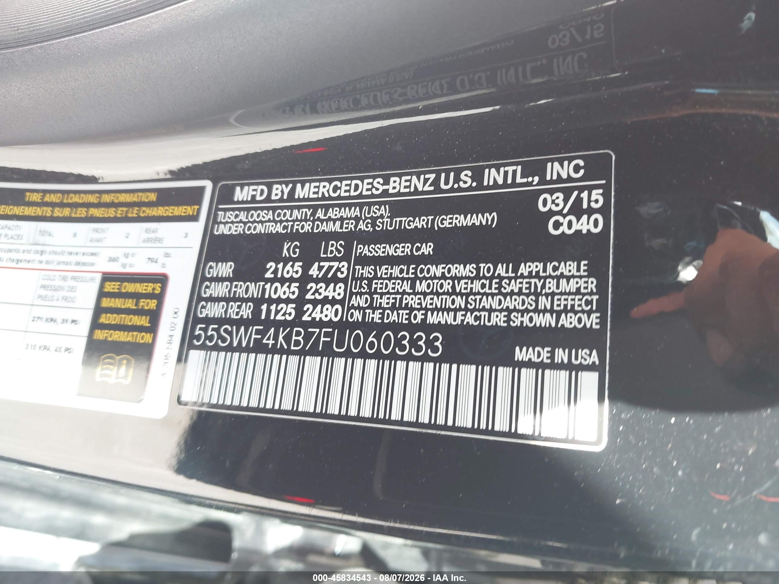 2015 Mercedes-benz C 300 4matic Black vin: 55SWF4KB7FU060333
