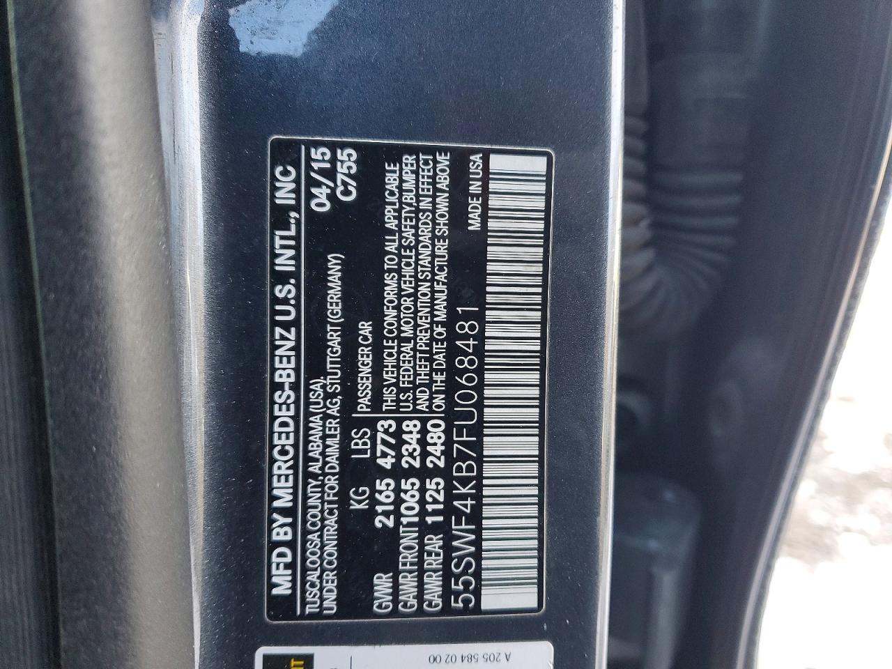 2015 Mercedes Benz C 300 4matic Gray vin: 55SWF4KB7FU068481
