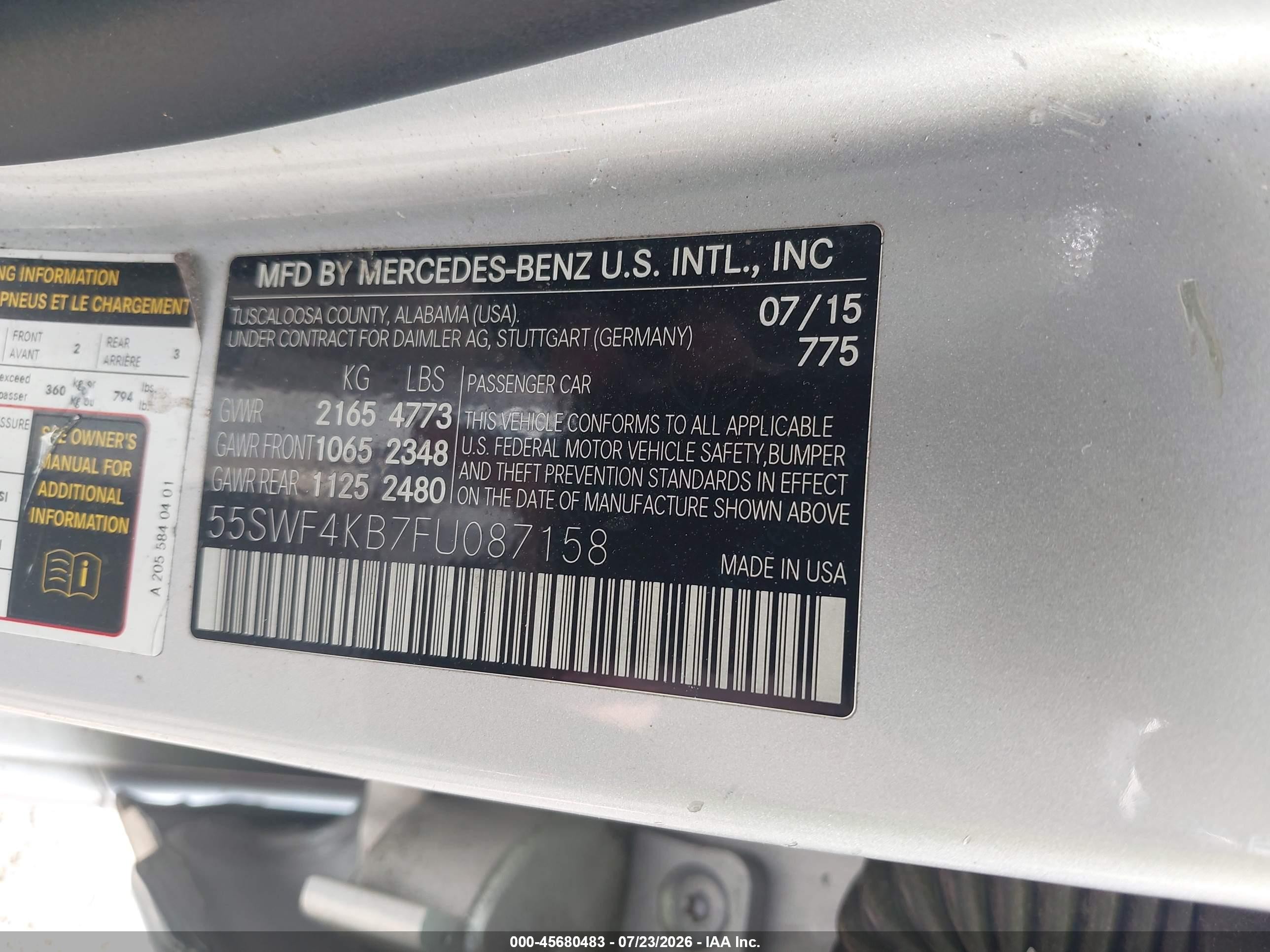 2015 Mercedes-benz C 300 4matic Silver vin: 55SWF4KB7FU087158