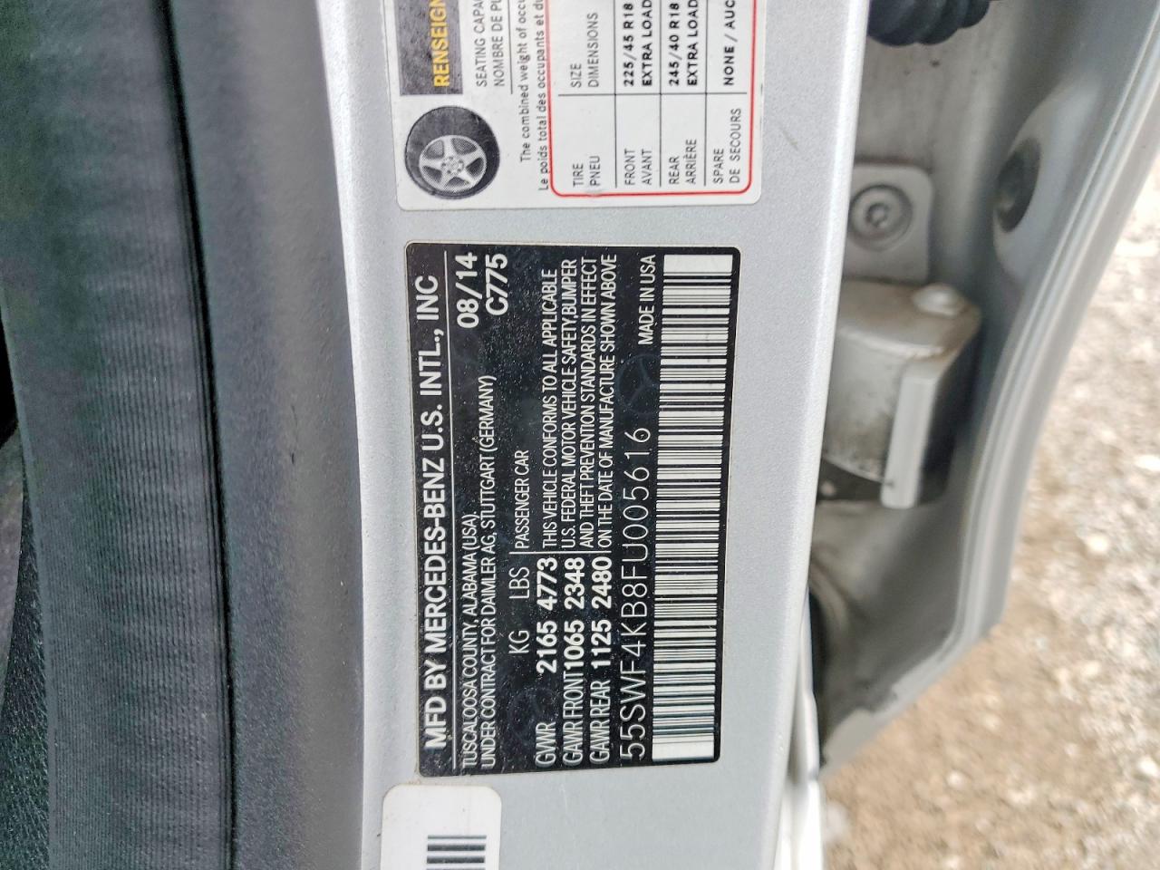 2015 Mercedes-benz C 300 4matic Серебряный vin: 55SWF4KB8FU005616