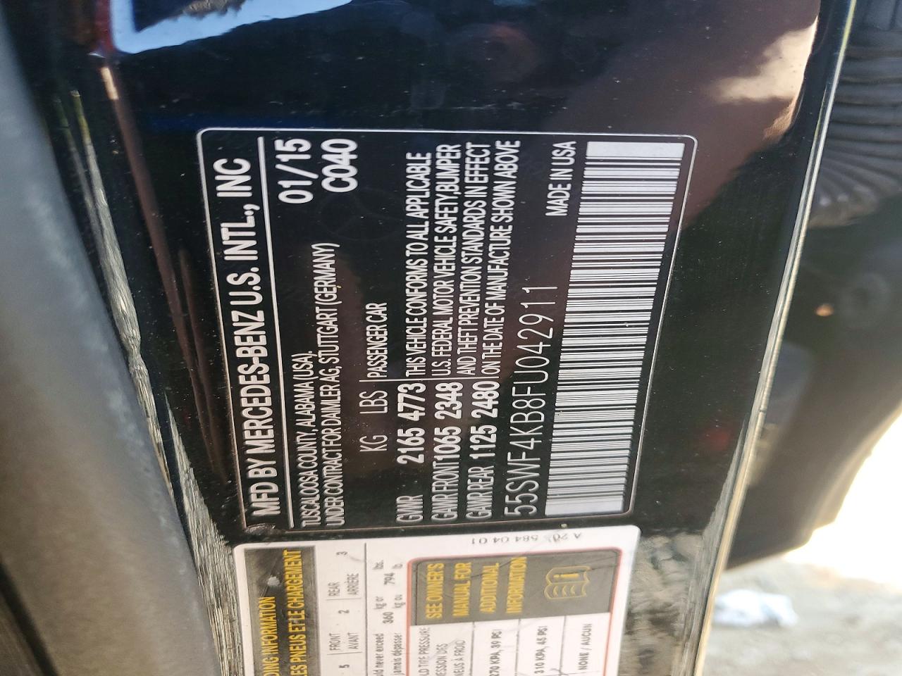 2015 Mercedes-benz C 300 4matic Black vin: 55SWF4KB8FU042911