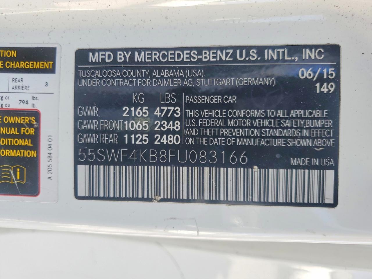 2015 Mercedes-benz C 300 4matic White vin: 55SWF4KB8FU083166