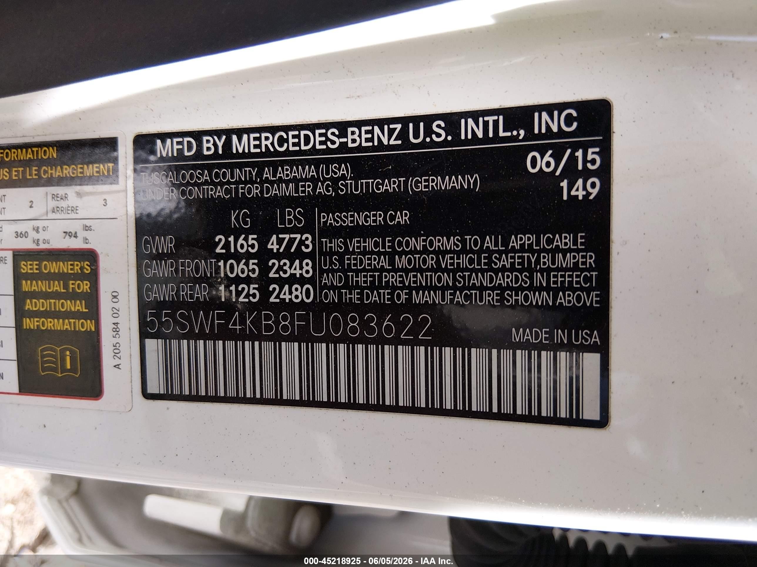 2015 Mercedes-benz C 300 4matic White vin: 55SWF4KB8FU083622