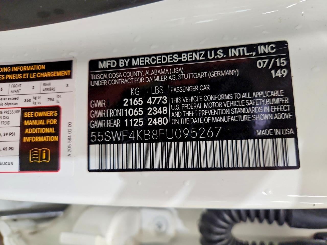 2015 Mercedes-benz C 300 4matic White vin: 55SWF4KB8FU095267