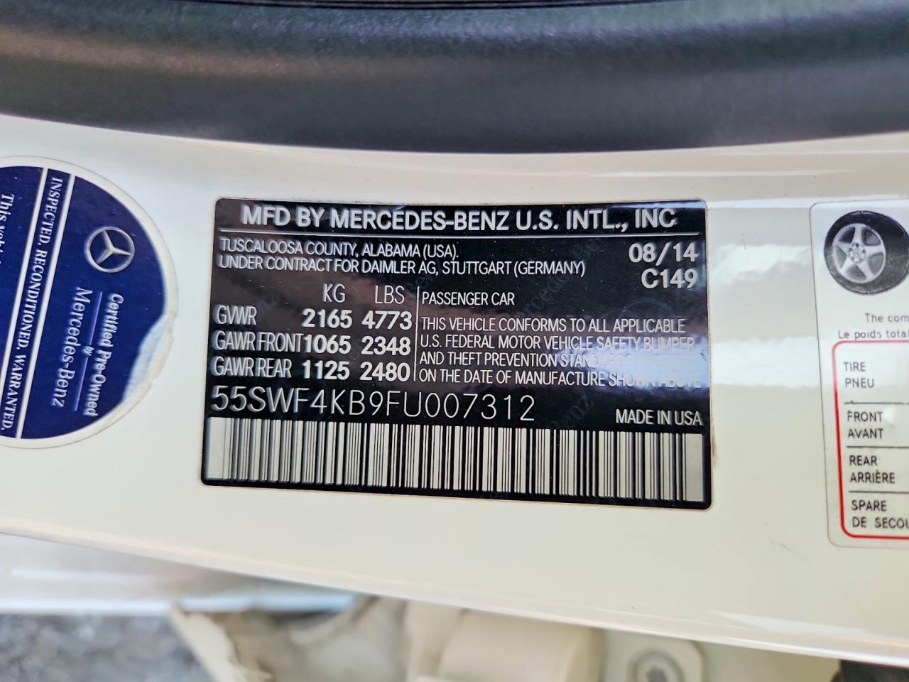 2015 Mercedes-benz C 300 4matic White vin: 55SWF4KB9FU007312