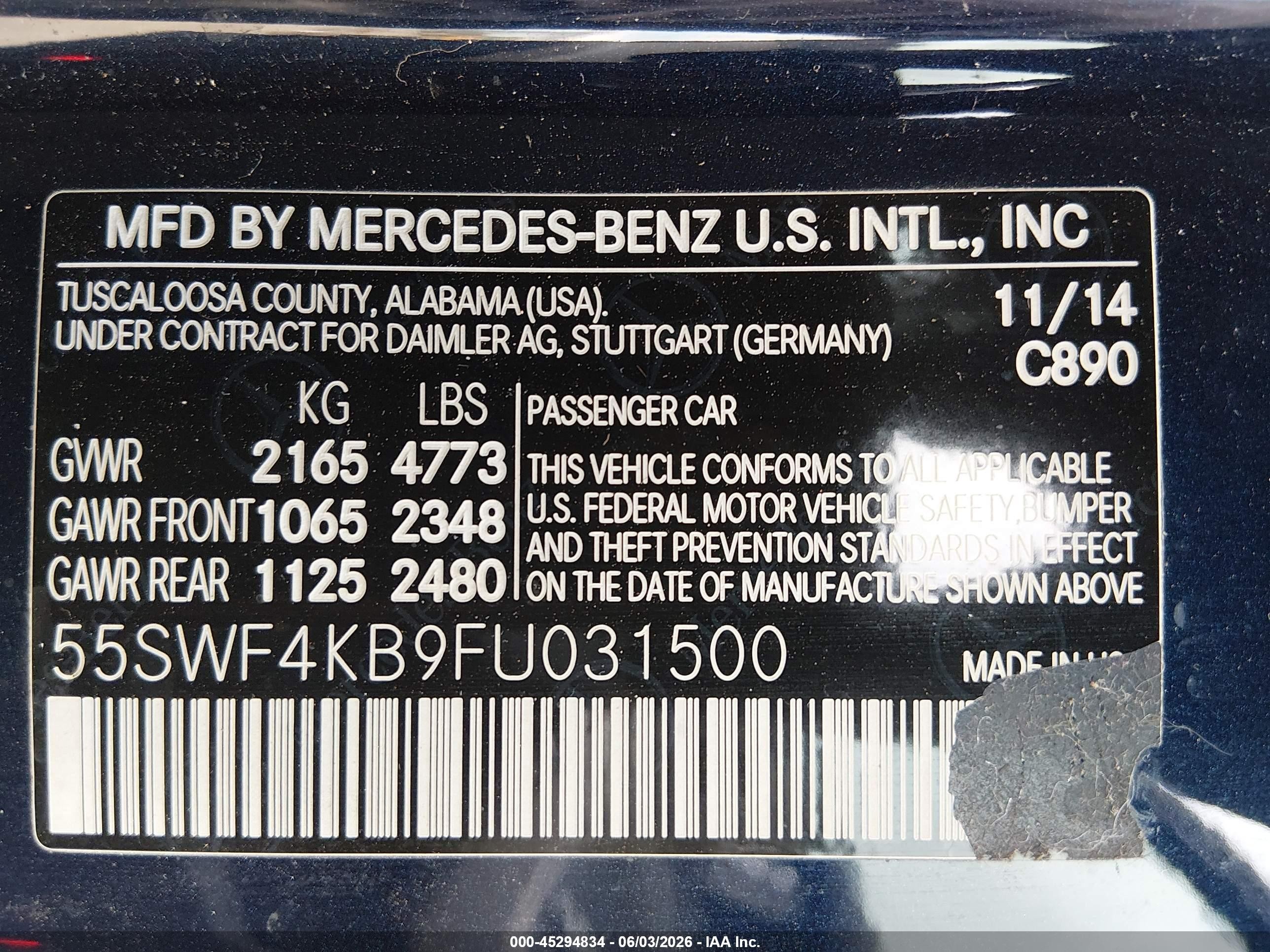 2015 Mercedes-benz C 300 4matic Blue vin: 55SWF4KB9FU031500