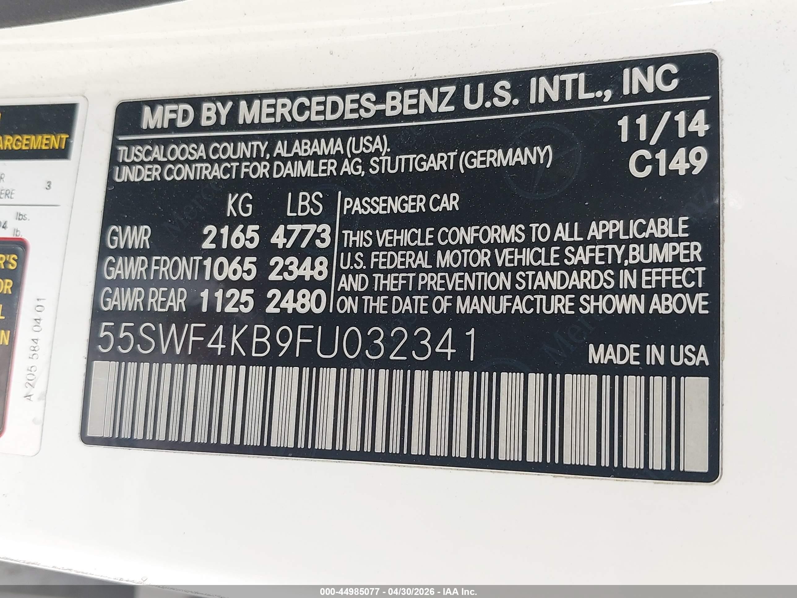 2015 Mercedes-benz C 300 Sport 4matic White vin: 55SWF4KB9FU032341